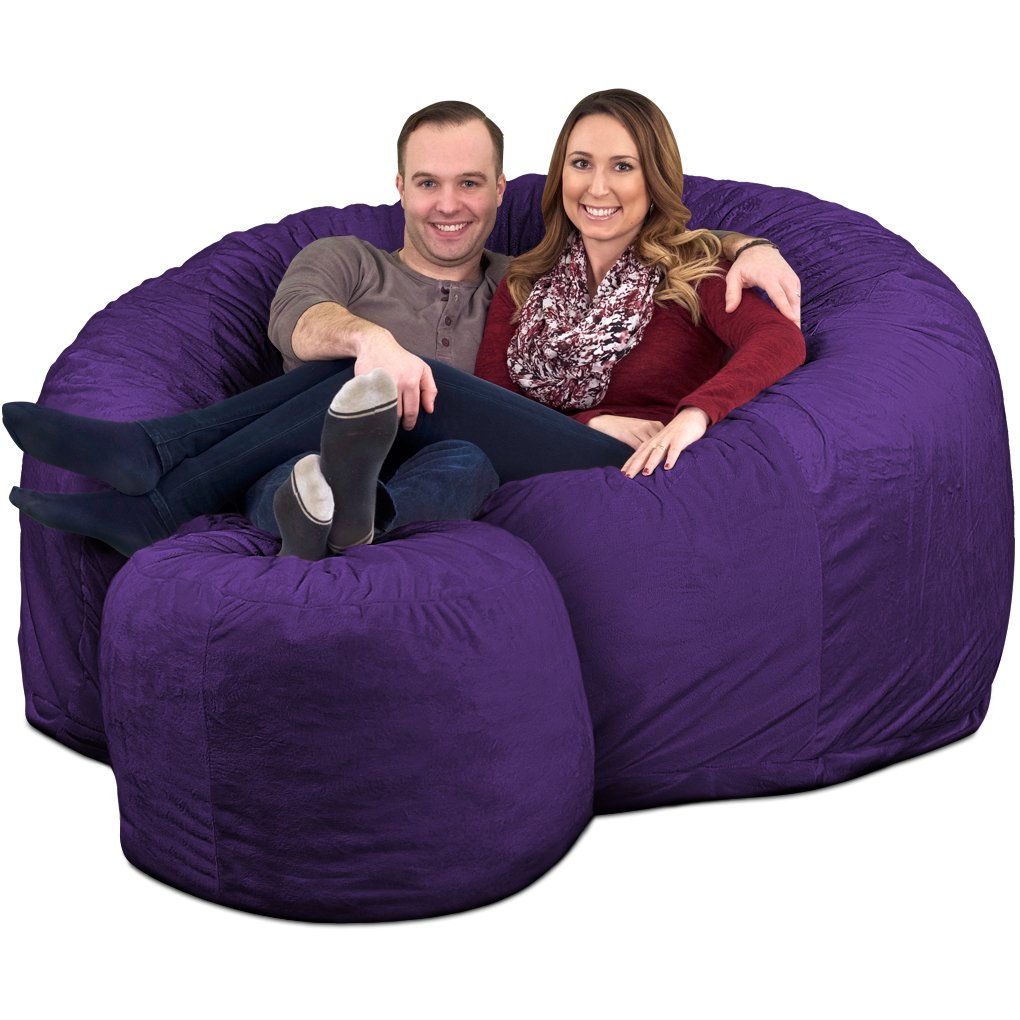 ULTIMATE SACK 6ft Oversized Bean Bag Chair with Footstool - Premium Purple Suede Lounge Furniture for Adults | Perfect for Living Room, Game Room & Dorm Relaxation