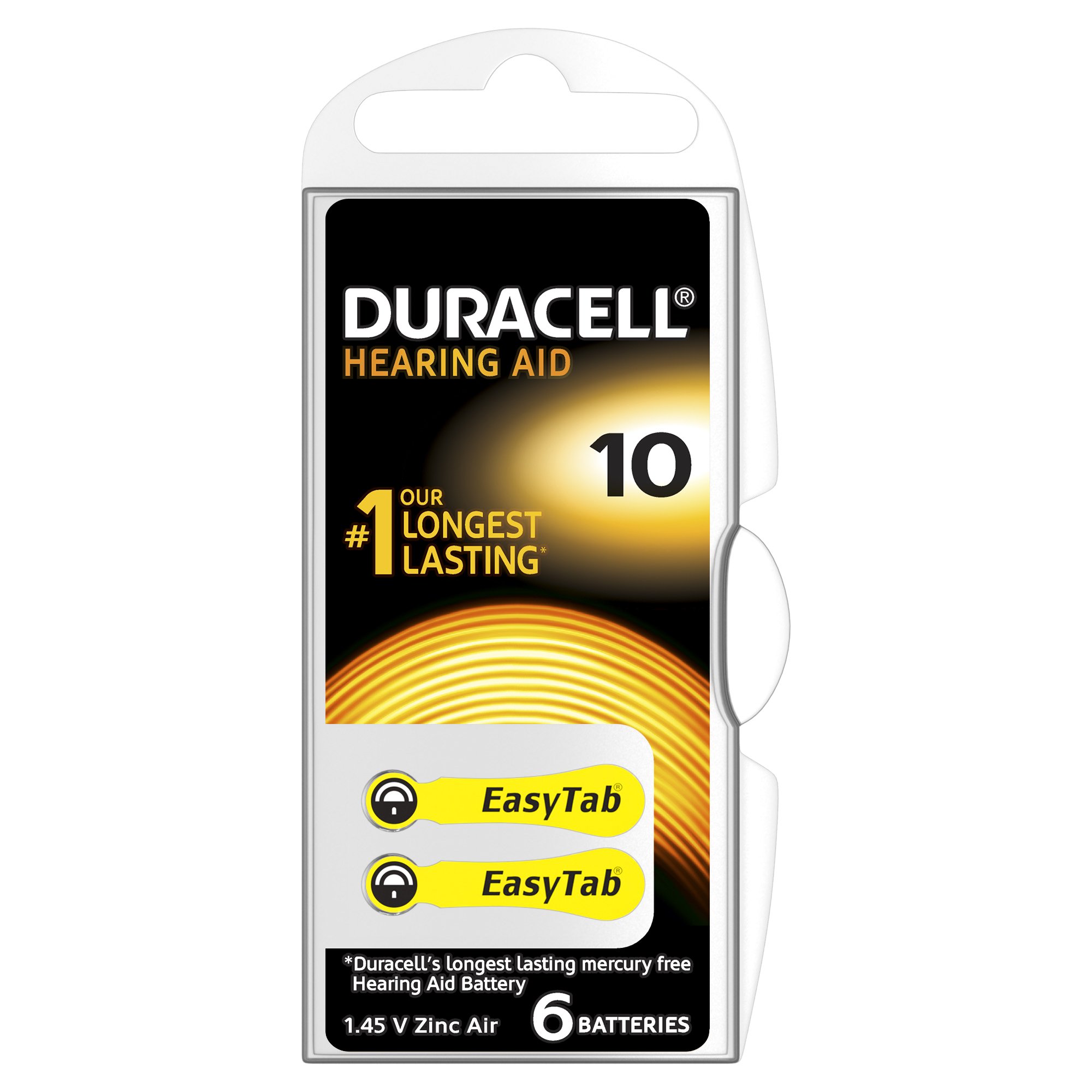 Duracell Size 10 Hearing Aid Batteries - 6 Pack Zinc Air Batteries for Hearing Devices | Long-Lasting Power for Hearing Aids & Assistive Listening Devices