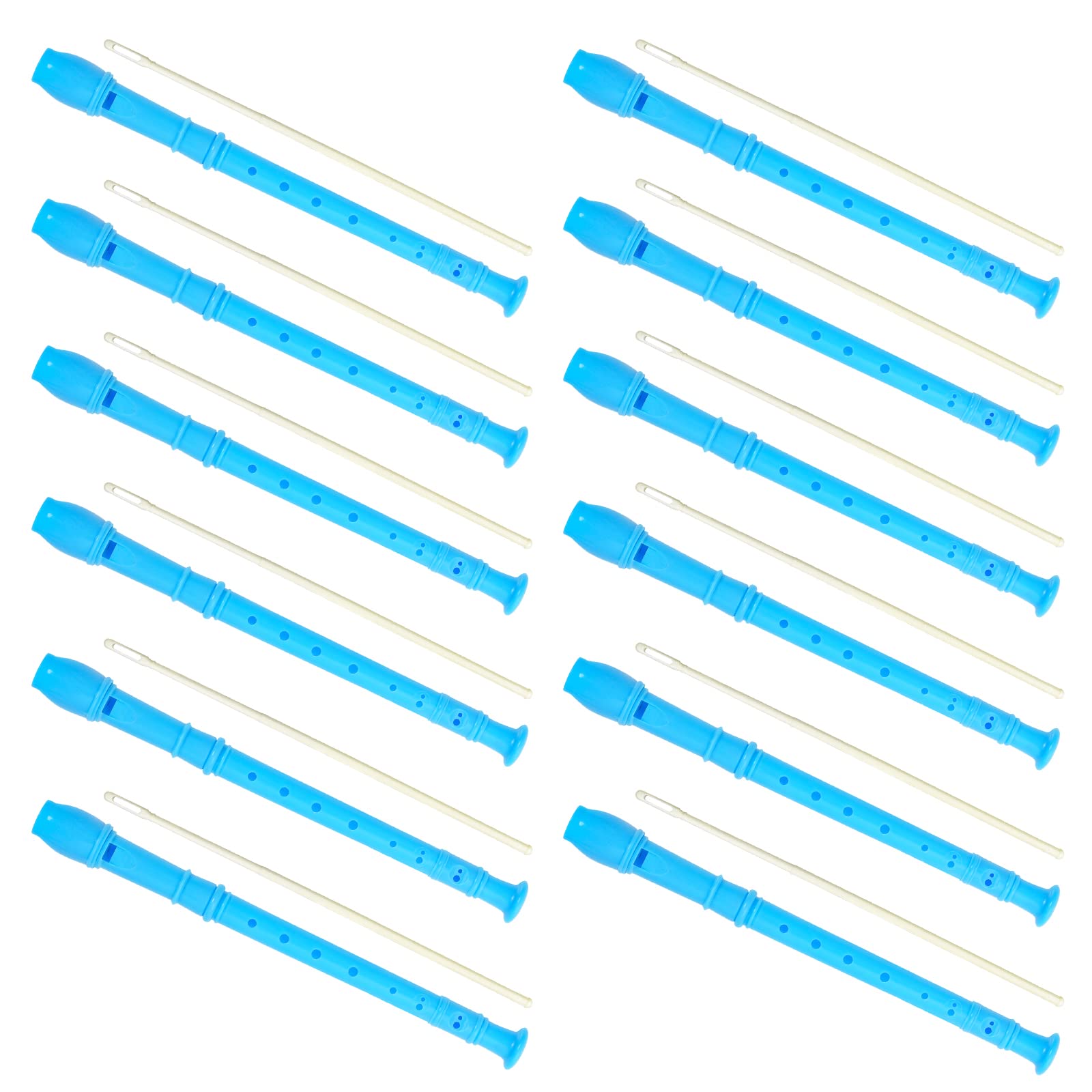 12 Pack German Style 8 Hole Soprano Recorder Flute with Cleaning Rod - Perfect for Beginners, School, Graduation Gifts & Music Class (Blue) - Ideal for Classroom Learning, Band Practice & Music Education