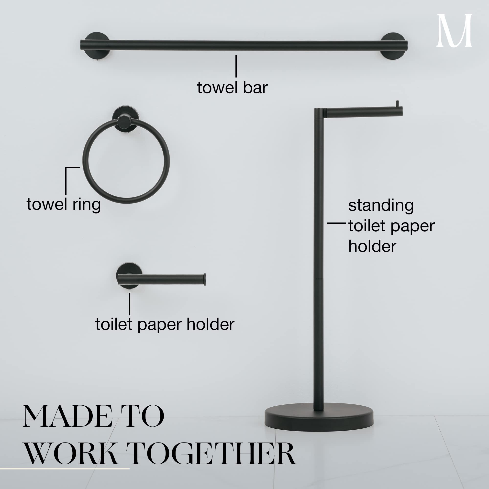 Matte Black Toilet Paper Holder - Stainless Steel Wall Mounted Rust Proof Bathroom Accessory | Modern Bathroom Decor for Home, Apartment & Office | Durable TP Holder for Powder Room, Guest Bath & RV
