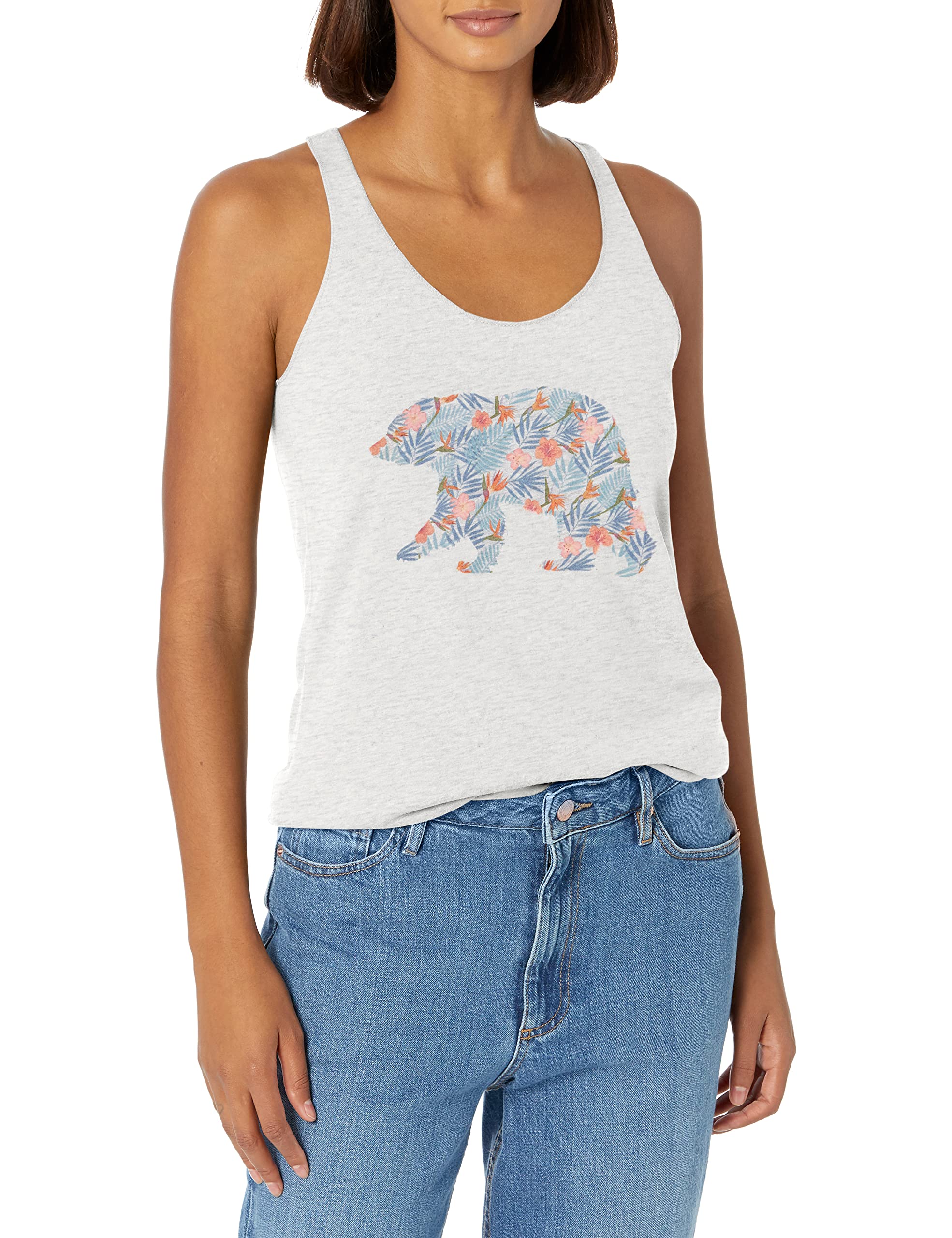 LOST GODS Women's Hawaiian Floral Print Bear Graphic Racerback Tank Top - Beachwear, Summer Vacation, Casual Outfit, Festival Fashion