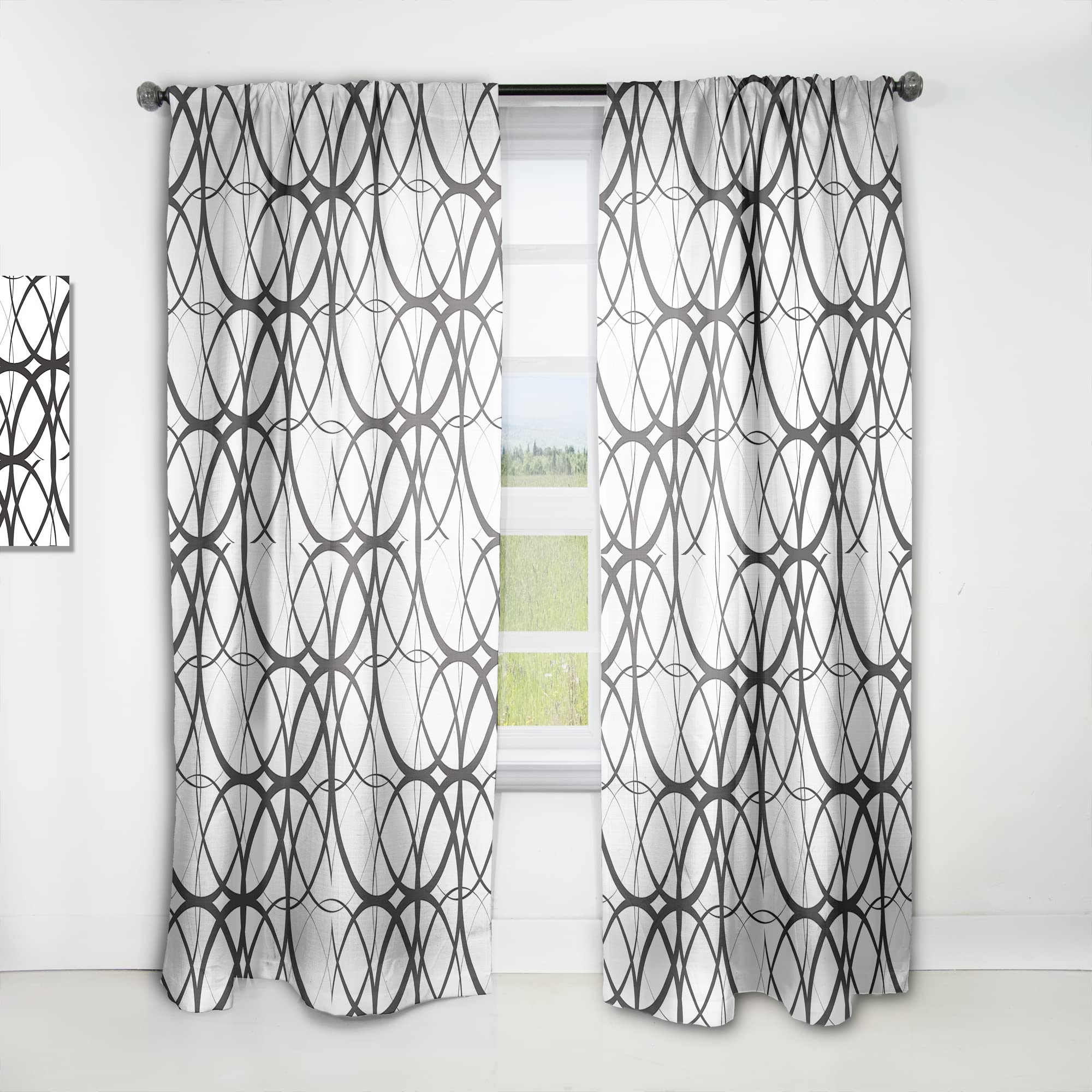 DesignQ Monochrome Geometric Pattern Thermal Insulated Curtains - Single Panel 52x90 - Blackout Drapes for Bedroom & Living Room - Perfect for Modern Home Decor & Light Control