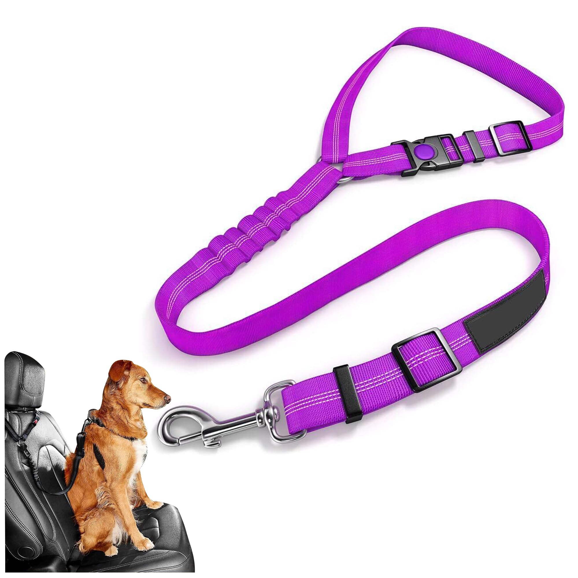 Premium Dog Car Seat Belt - Durable Nylon Elastic Pet Safety Harness with Tangle-Free Headrest Strap - Secure Travel for Small & Medium Dogs - Perfect for Road Trips & Daily Commutes (Purple)