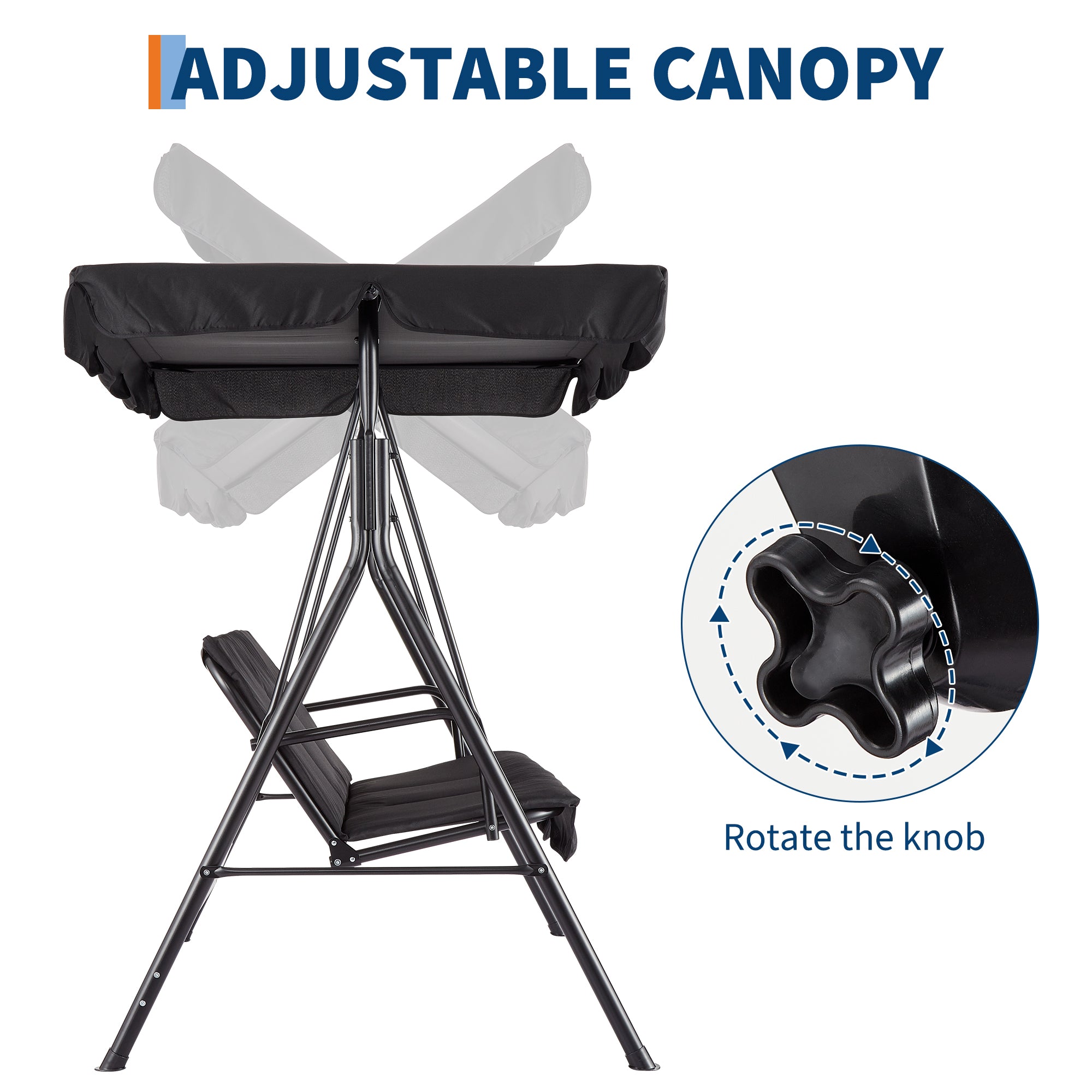 GARVEE 3-Person Outdoor Patio Swing Chair with Adjustable Tilt Canopy - Convertible Hanging Glider Lounge for Porch, Backyard & Garden - Weather-Resistant Black Steel Frame - Perfect for Relaxing, Reading & Outdoor Entertaining