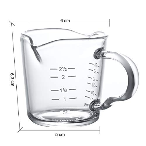 70ml Mini Glass Measuring Cup with Handle - 2 oz Shot Glass, Espresso Jugs, Graduated Beaker for Cocktails, Coffee, Milk & Spirits | Perfect for Bar, Party, Wine Mixing & Home Kitchen Use