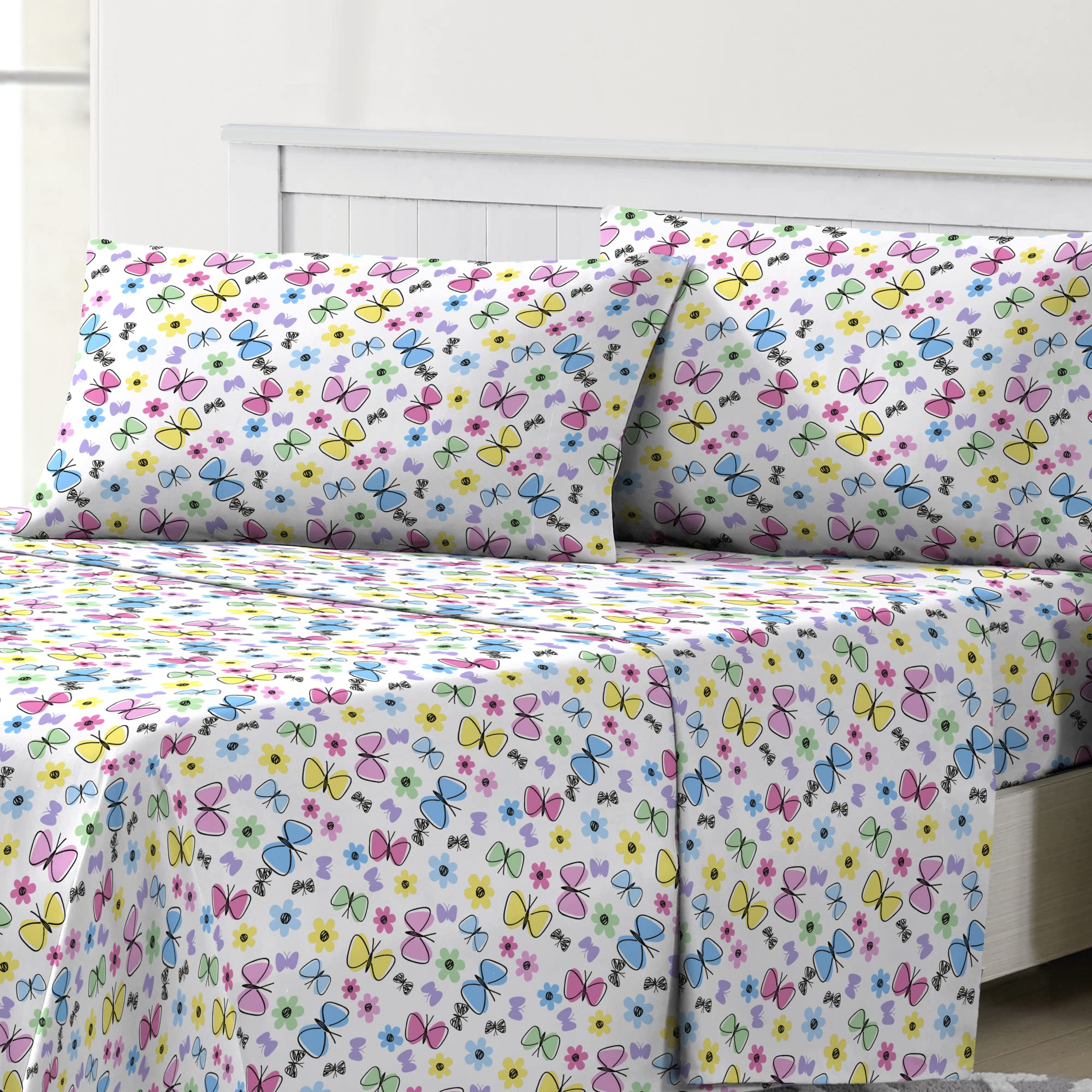 Dream FACTORY Kids Sheet Set - Lightweight Microfiber, Super Soft & Easy Wash Twin Bed Sheets with 10