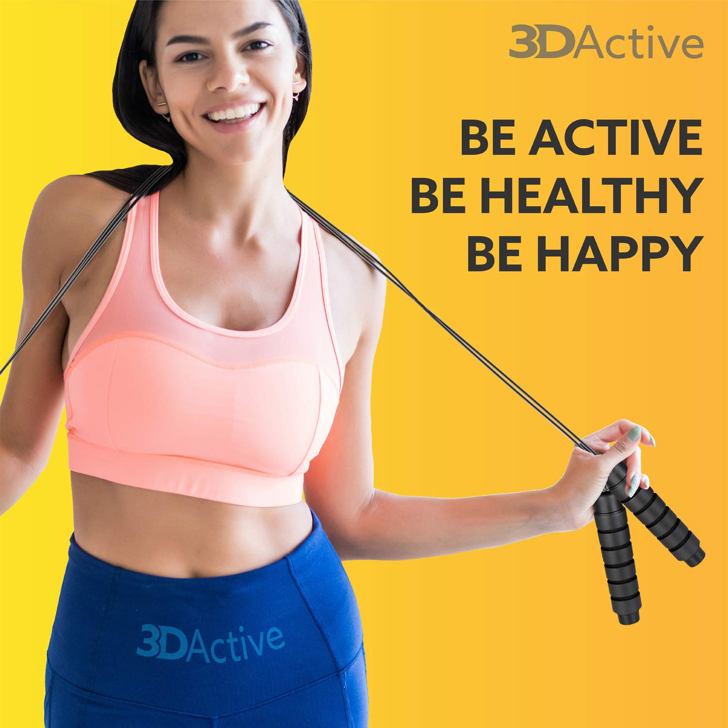 3DActive Adjustable Jump Rope with Ball Bearings - Tangle-Free Skipping Rope for Home Workouts, Cardio Training & Weight Loss | Includes Handle Weights & Carry Bag | Perfect for Gym, Outdoor Exercise & Fitness Enthusiasts