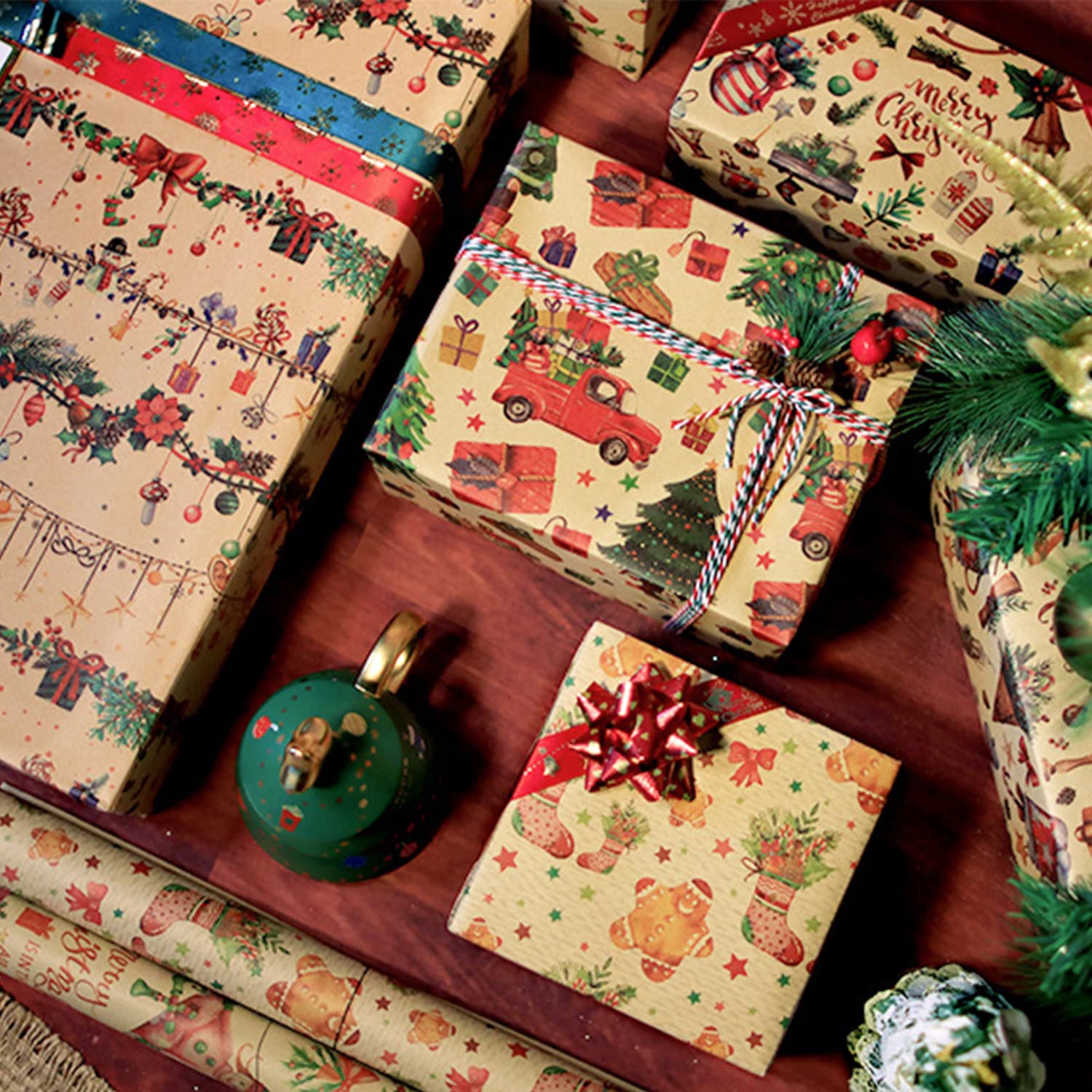 Premium Sorkwo Christmas Wrapping Paper - 6 Unique Holiday Design Sheets for Gift Wrapping | Perfect for Christmas, Birthday Parties & Festive Celebrations | Ideal for Presents, Stocking Stuffers & Holiday Decorations