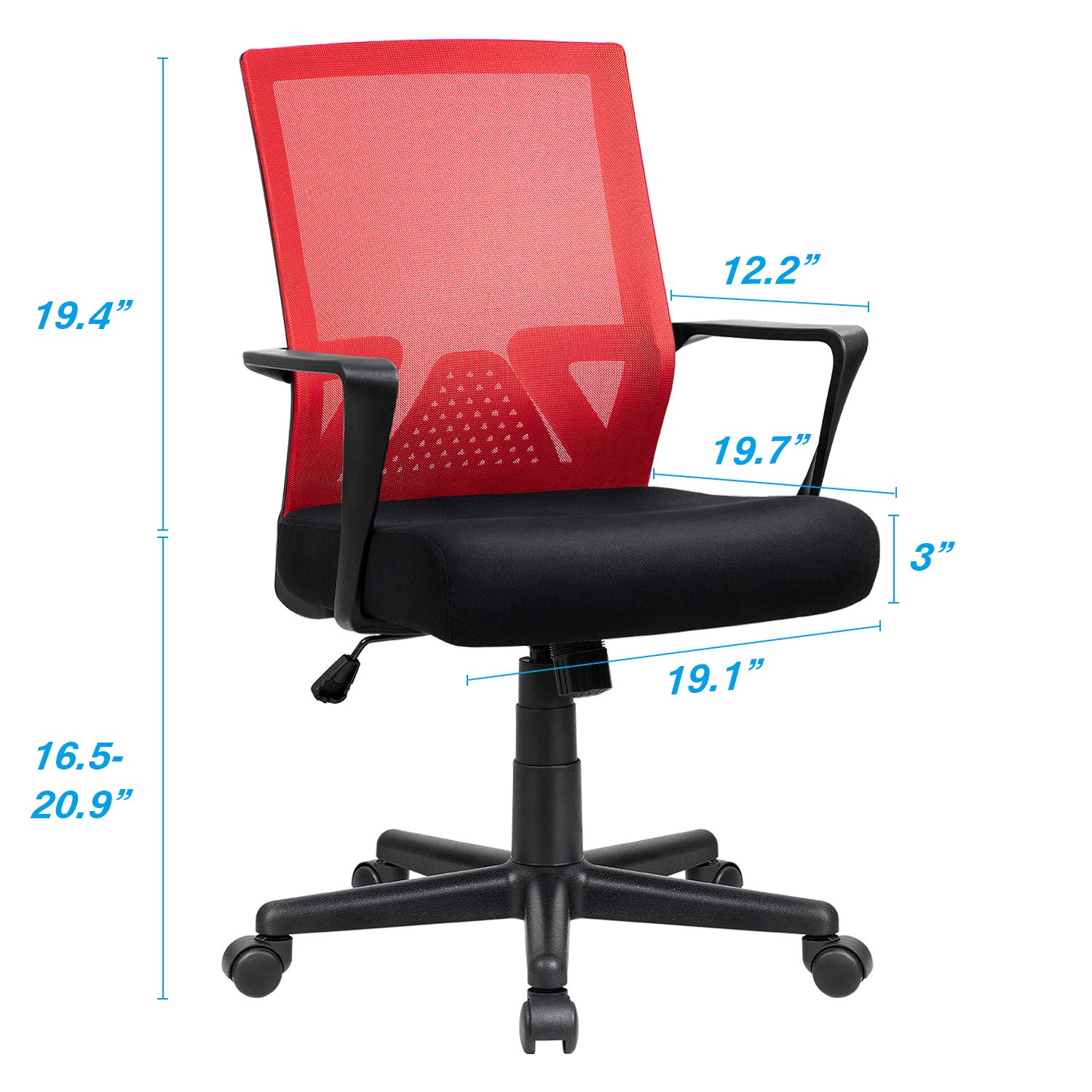 Furniwell Ergonomic Office Chair - Mid Back Mesh Computer Desk Chair with Adjustable Lumbar Support & Armrests - Modern Swivel Task Chair for Home Office (Red) | Perfect for Long Work Hours & Gaming Sessions