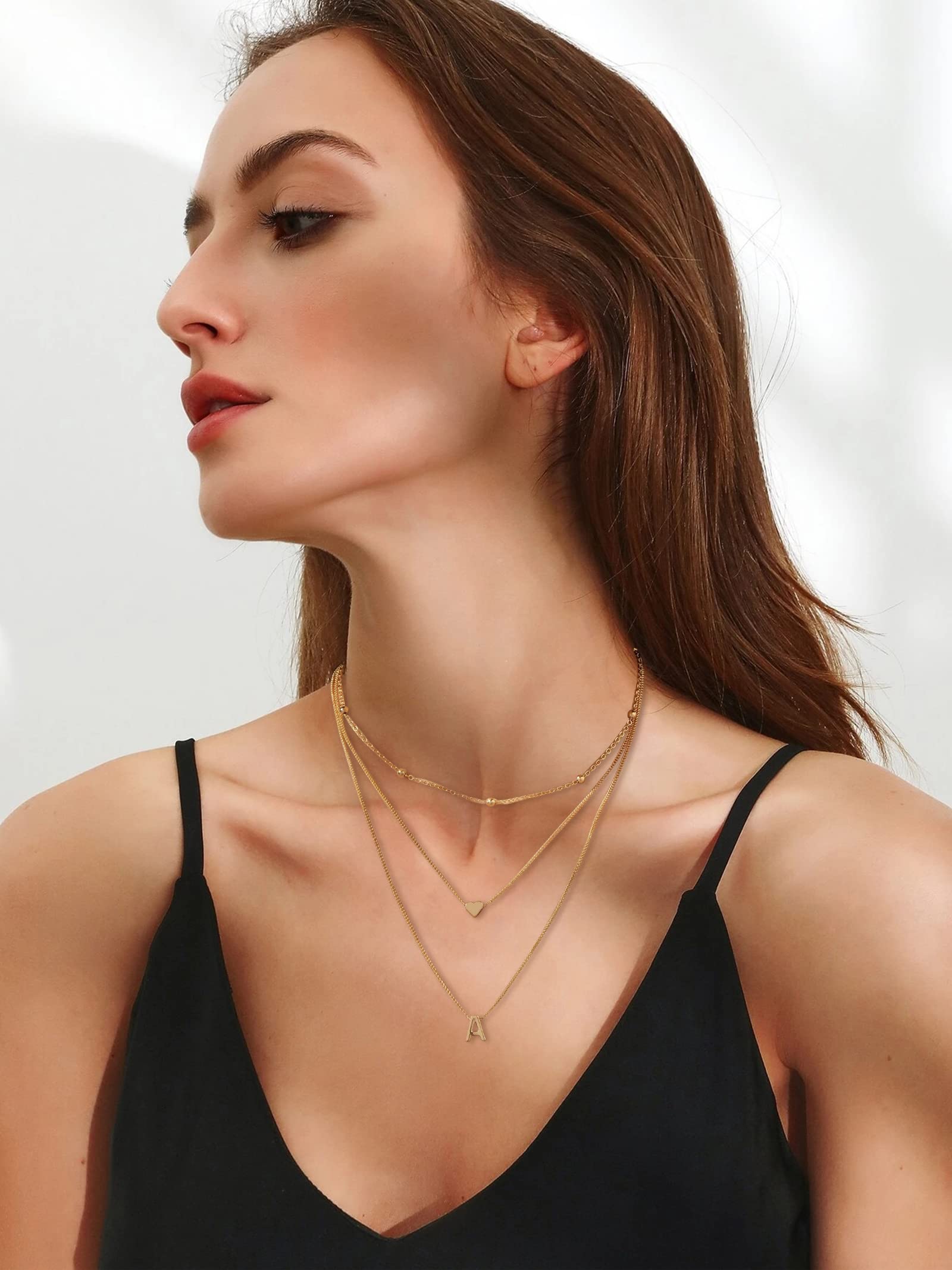 2024 Women's Gold Layered Initial Necklace Set - Tiny Letter Disc Pendant & Dainty Heart Choker, Triple Layering Necklaces for Holiday Gifts & Stocking Stuffers | Perfect for Christmas, Birthday, Anniversary & Everyday Elegance