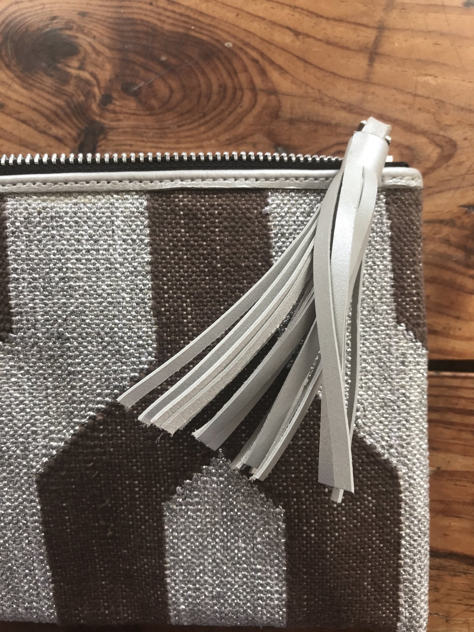 Stylish Chocolate Brown & Silver Handwoven Dhurrie Clutch - Perfect for Parties, Weddings & Boho Fashion Accessories | Eco-Friendly Woven Bag