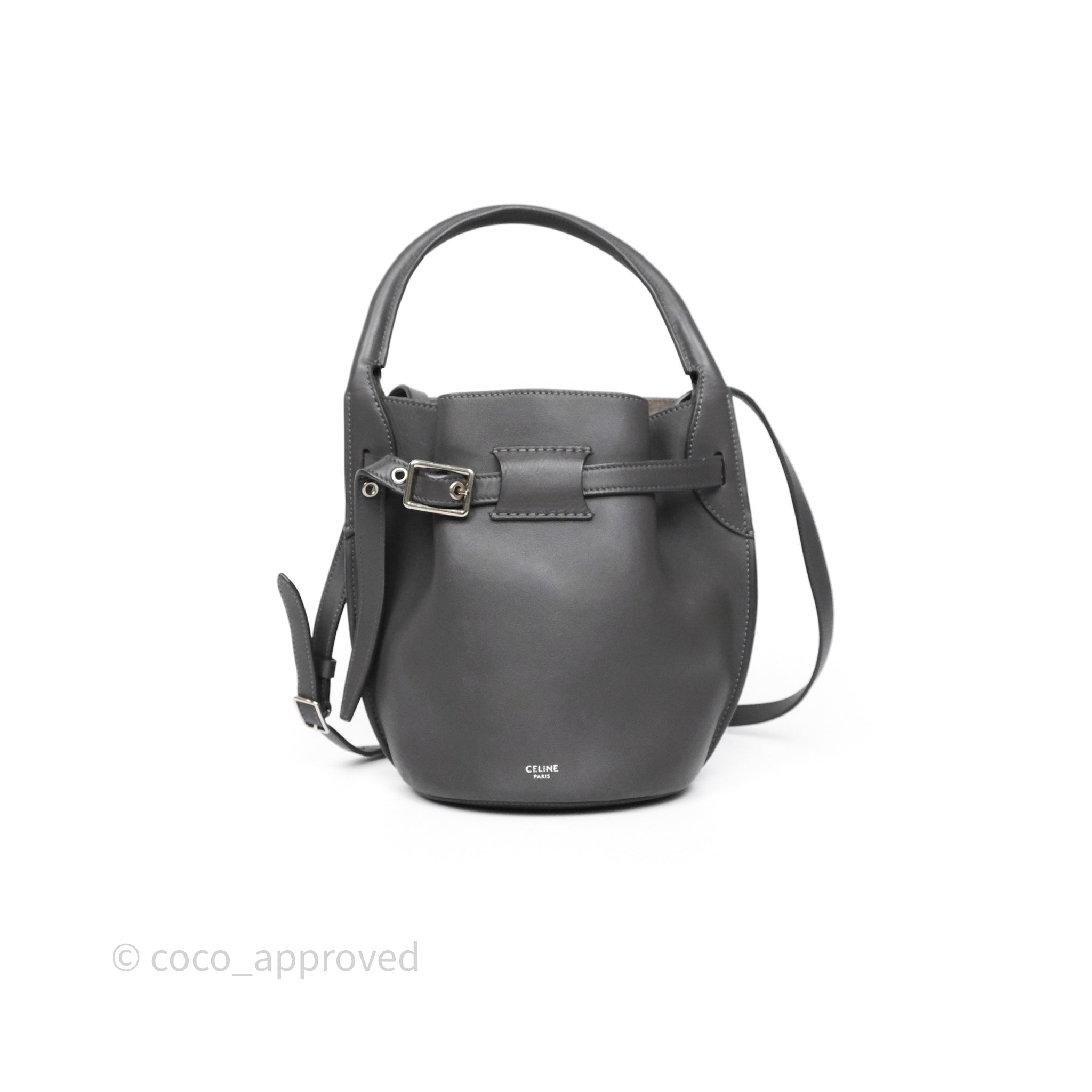 Celine Nano Bucket Bag in Grey Smooth Calfskin Leather - Women's Luxury Shoulder Handbag for Work, Travel & Everyday Use