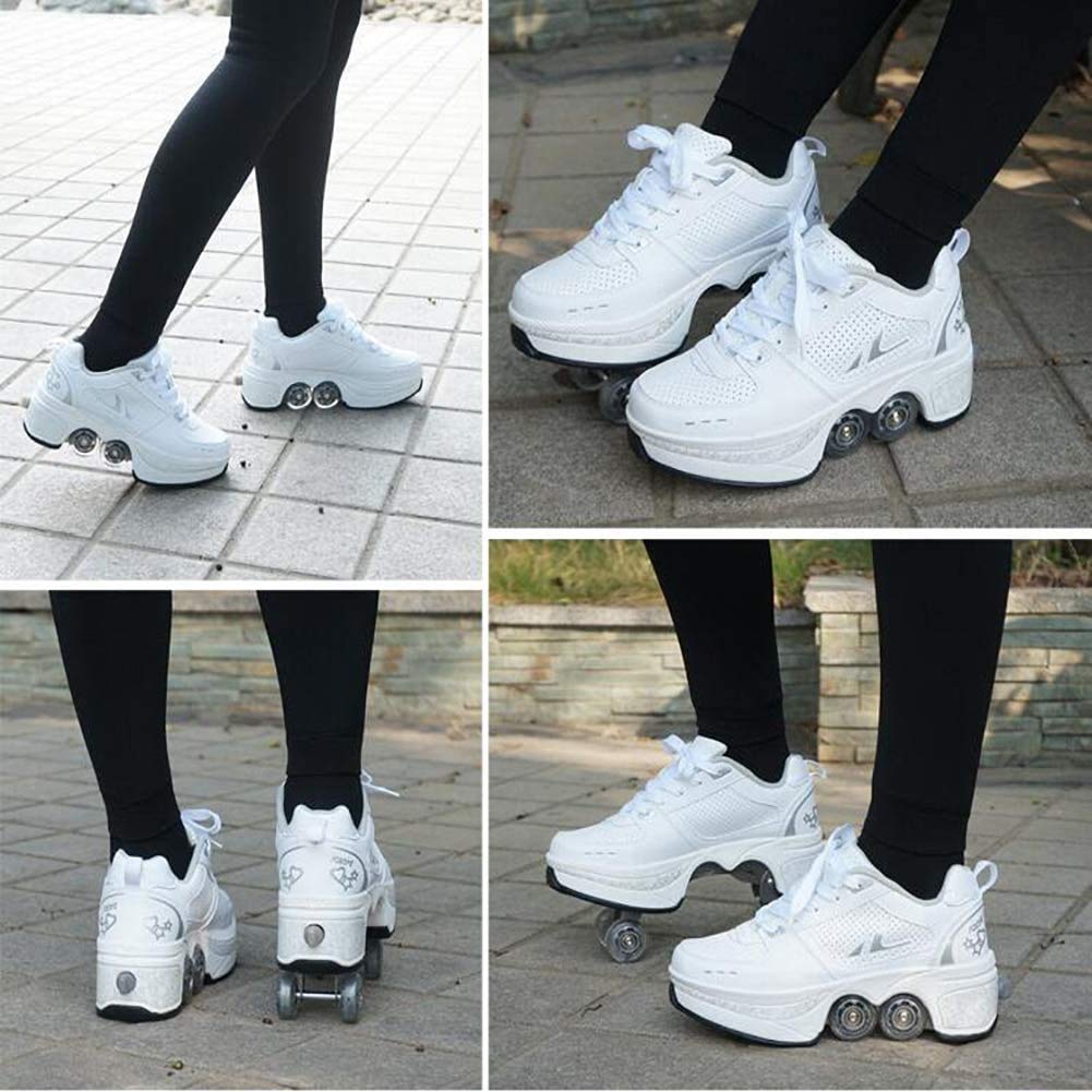 Women's Roller Skates with Retractable Wheels - Girls & Boys Inline Skates for Parkour & Outdoor Fun - Adjustable Quad Roller Shoes for Kids & Adults | Perfect for Skate Parks, Fitness & Street Skating