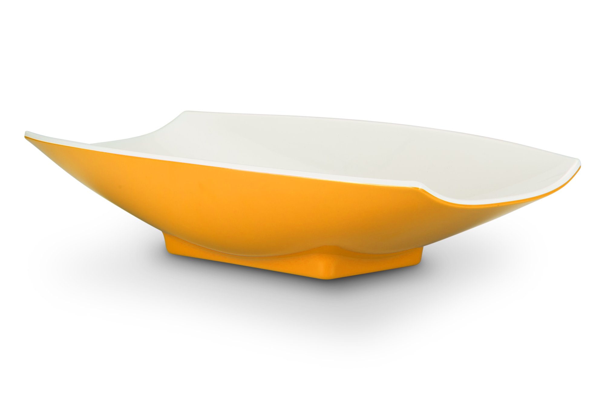 Bon Chef 53705-2Tone Yellow Melamine Curves Bowl - Durable Yellow Outside & White Inside - Perfect for Serving Salads, Snacks & Party Dishes