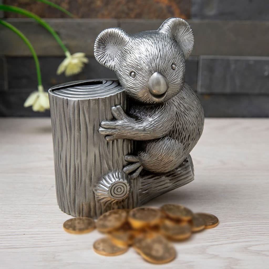 Cute Koala Shaped Piggy Bank - Zinc Alloy Metal Coin Bank for Kids | Creative Money Saving Gift for Birthday & Holidays | Perfect for Teaching Children Financial Responsibility & Home Decor