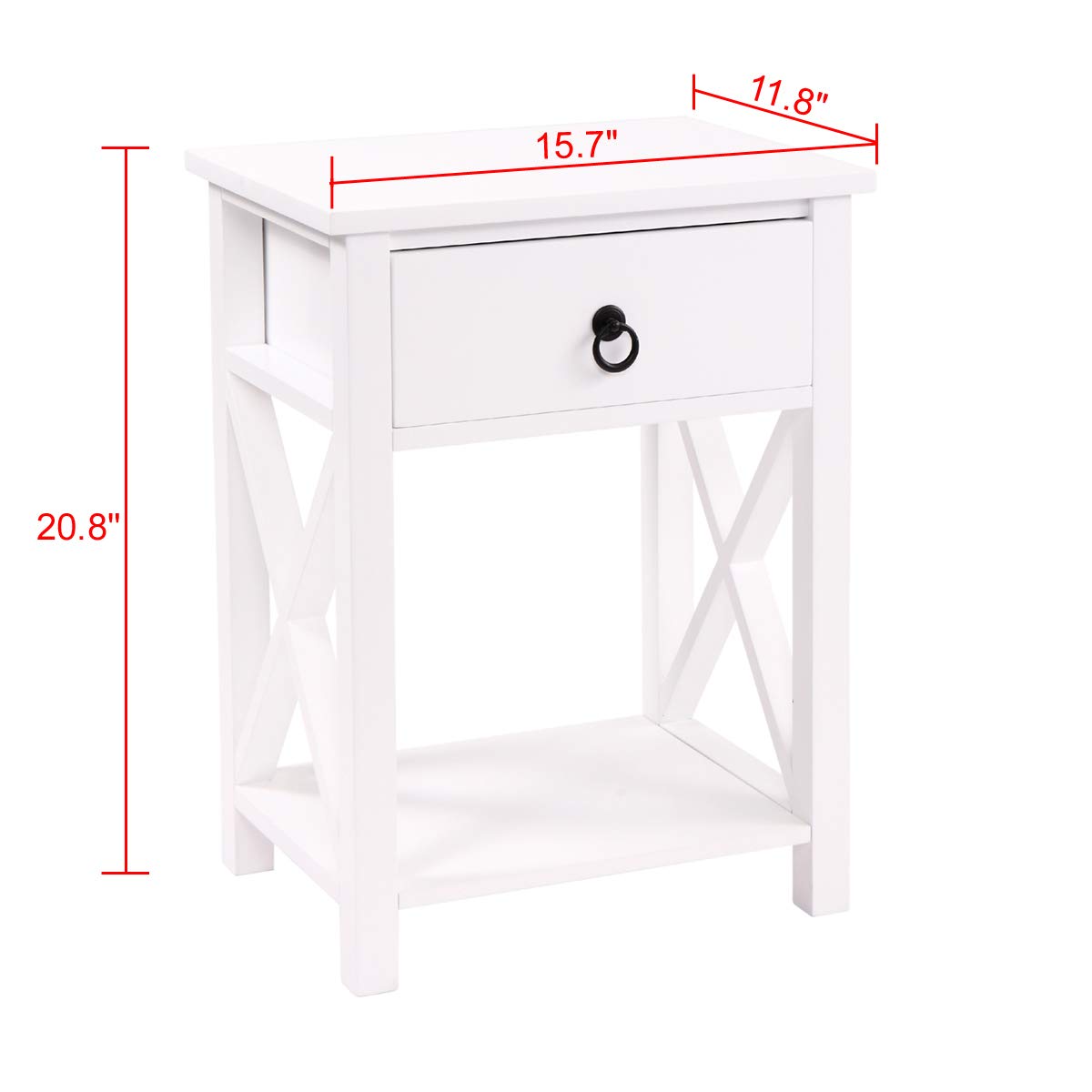 Modern White X-Design End Table Set of 2 - Wooden Nightstands with Storage Shelf & Drawer for Living Room, Bedroom, Office - Perfect for Small Spaces, Apartment Decor & Guest Room Furniture