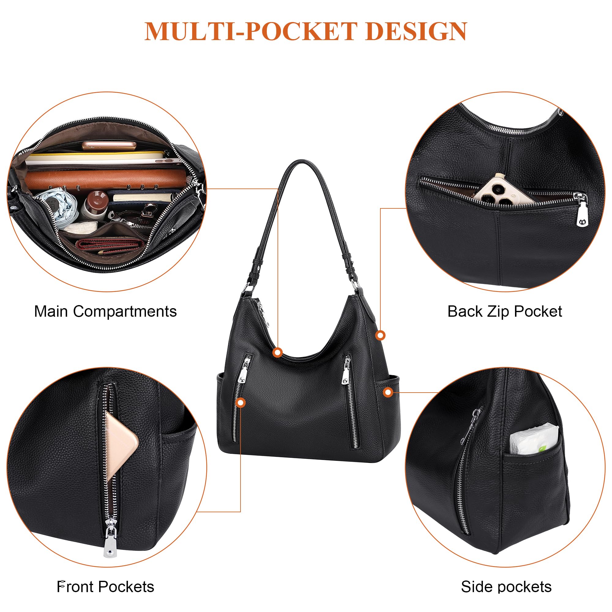 Genuine Leather Hobo Shoulder Bag for Women - Stylish Crossbody Purse & Handbag - Medium Size - Perfect for Work, Travel & Everyday Use