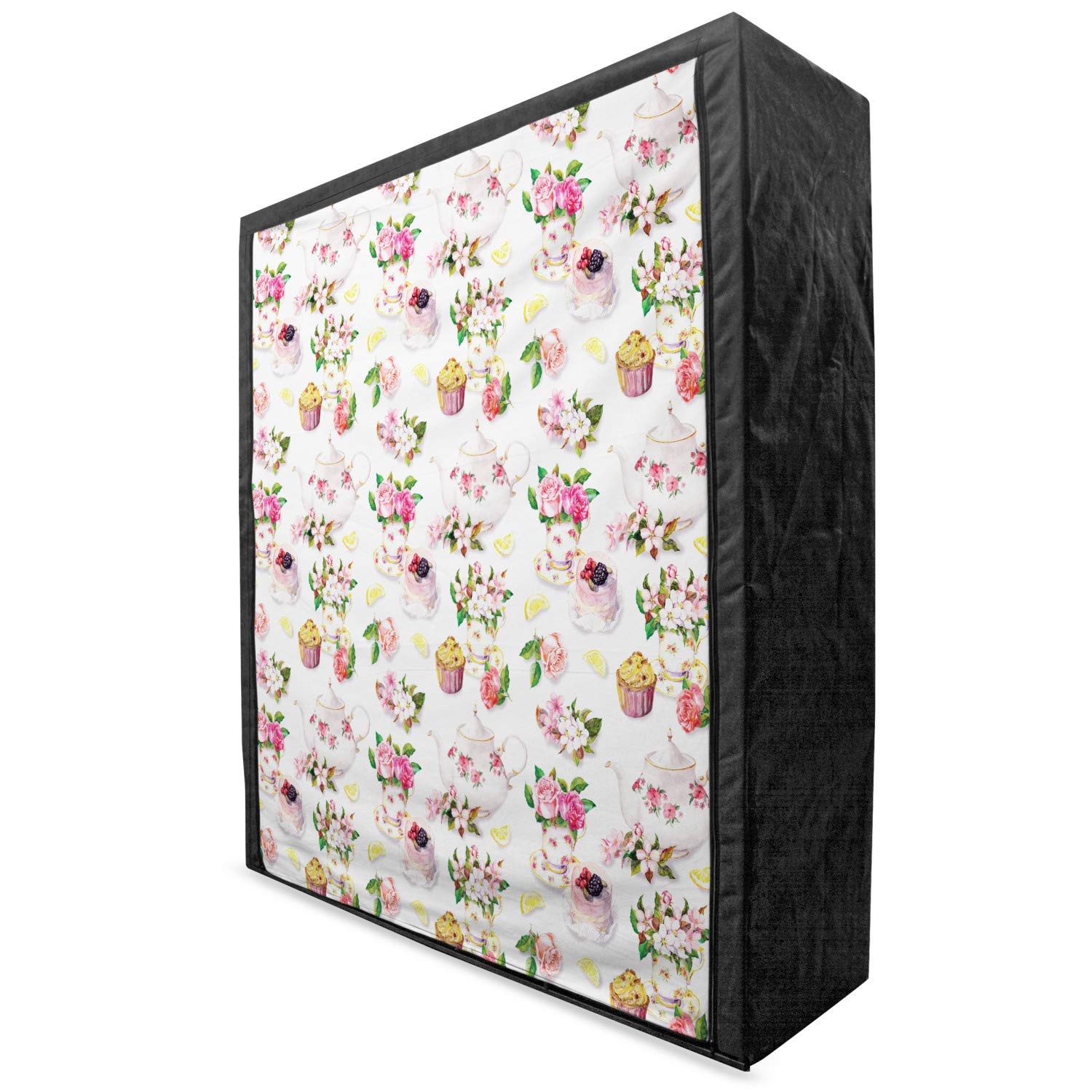 Ambesonne Shabby Floral Portable Fabric Wardrobe - Vintage Rose Teapot & Lemon Print Clothing Organizer with Shelves, 59 Inch Multicolor | Perfect for Bedroom Closet Storage & Guest Room Organization