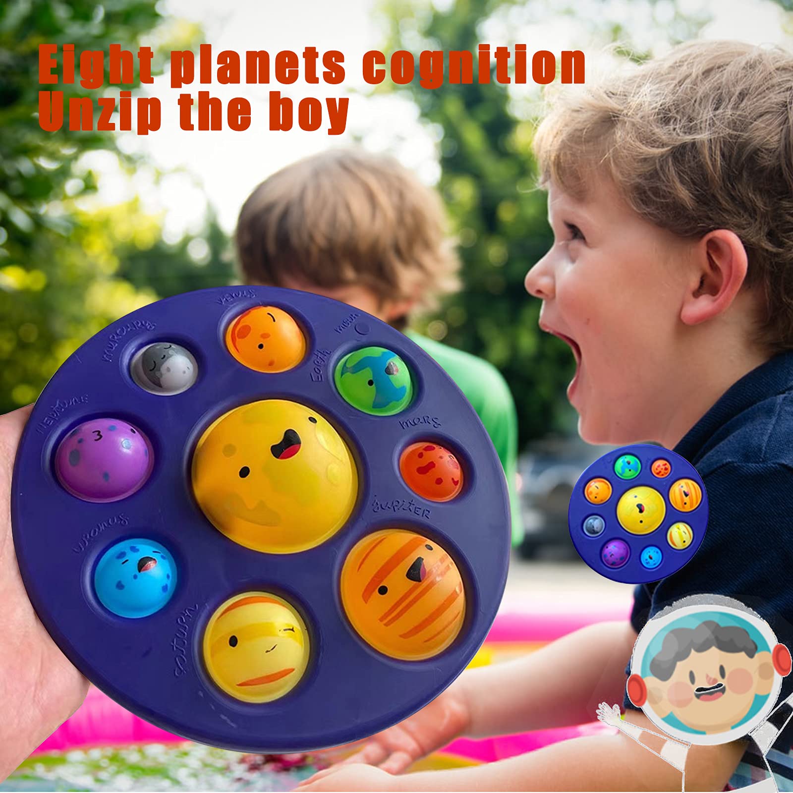 BULINGNA Pop Bubble Push Fidget Toy with Planet Design - Stress Relief Sensory Toy for Autism & Special Needs, Educational Astronomy Learning Toy for Kids - Perfect for Classroom, Home & Travel Use