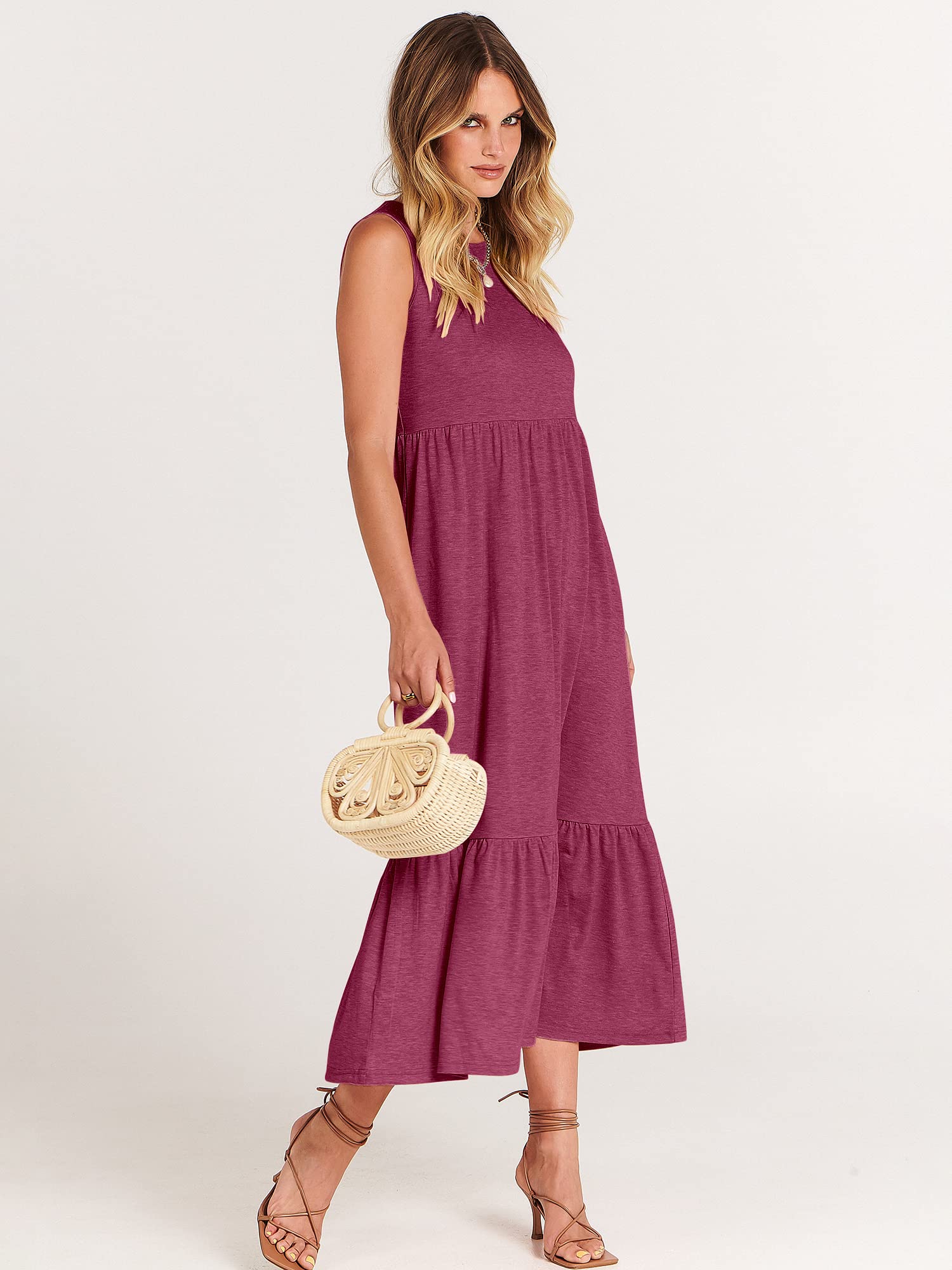 ANRABESS Women's Summer Sleeveless Crewneck Sundress - Flowy A-Line Tiered Maxi Beach Dress for Vacation, Casual Wear, and Outdoor Activities | Perfect for Beach Trips, Travel, and Summer Outings