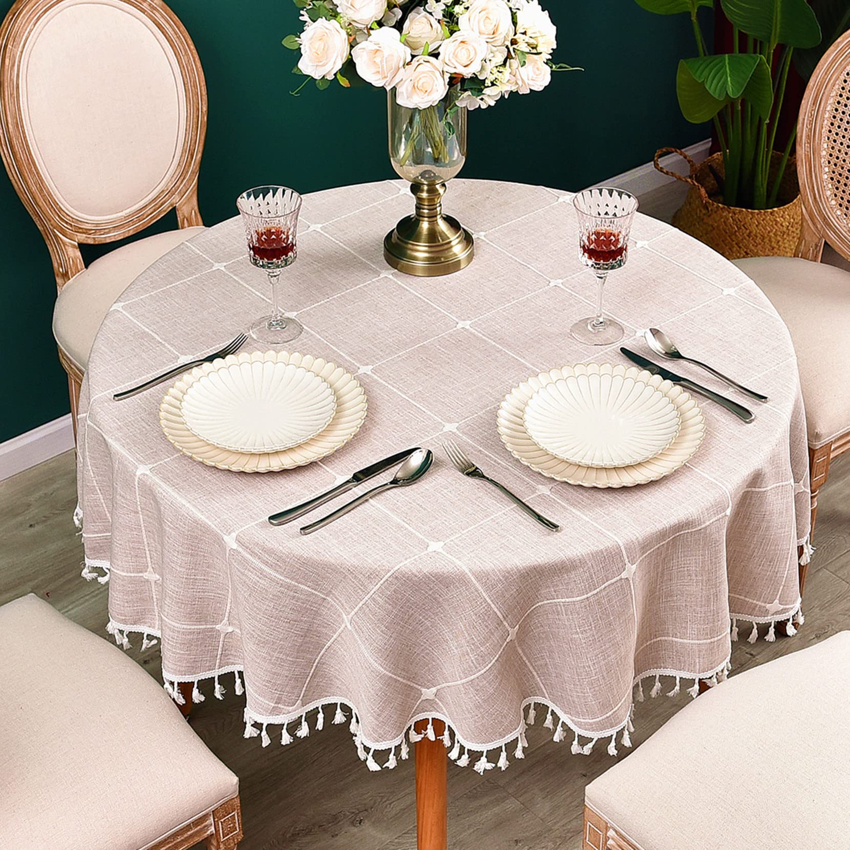 36 Inch Plaid Round Tablecloth - Heavy Weight Cotton Linen Table Cover for Farmhouse, Kitchen, Dining, Restaurant & Home Decor | Perfect for Coffee Tables, Holiday Gatherings & Rustic Weddings