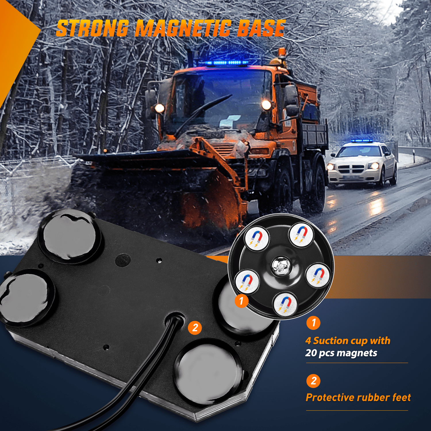 42 LED Blue Emergency Strobe Light for Vehicles - Magnetic Mount Roof Top Warning Light with Control Panel - Perfect for Trucks, Police Cars, Construction Vehicles & Emergency Response