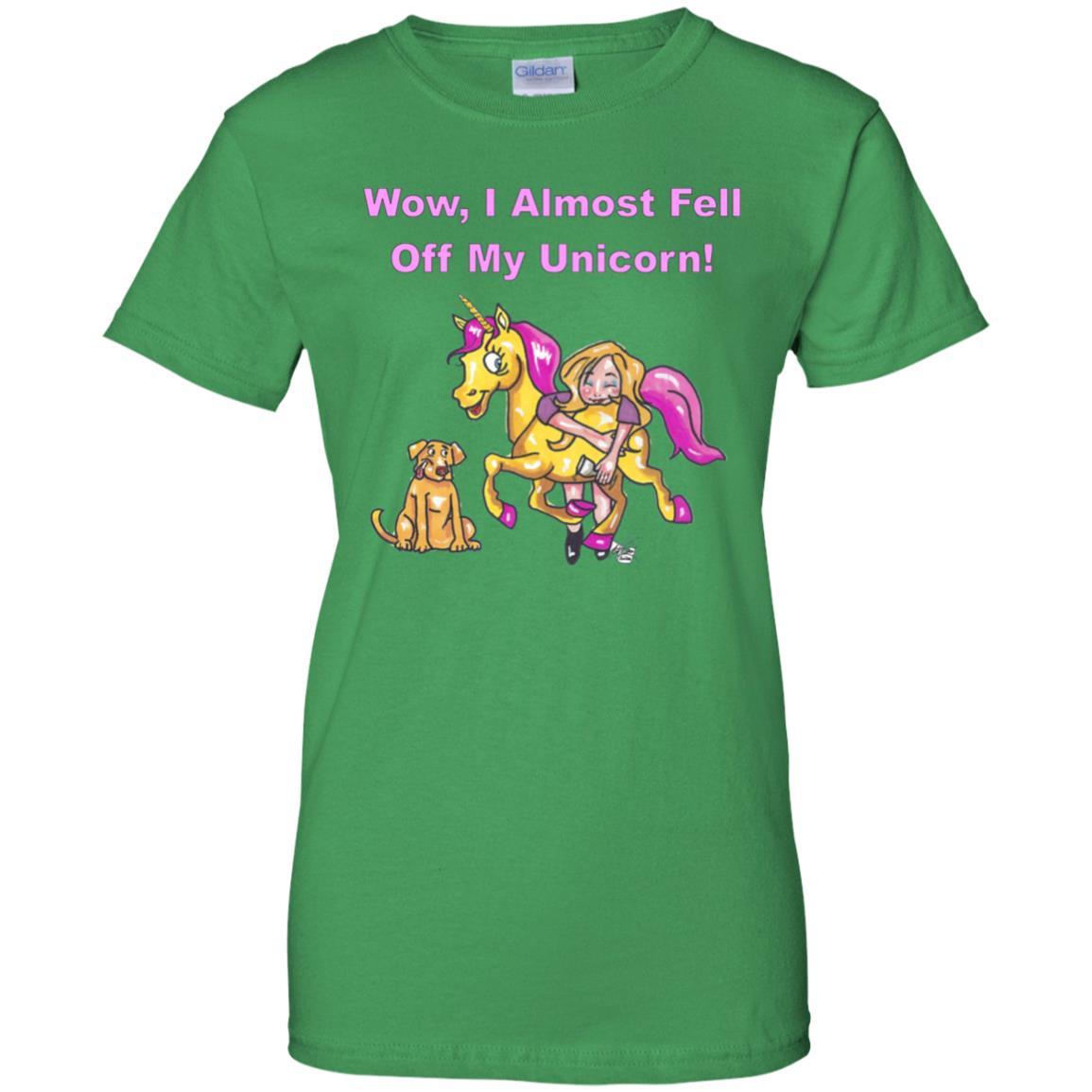 Wow I Almost Fell Off My Unicorn Women's 100% Cotton T-Shirt - Funny Sarcastic Graphic Tee for Casual Wear, Girls Night Out & Unicorn Lovers