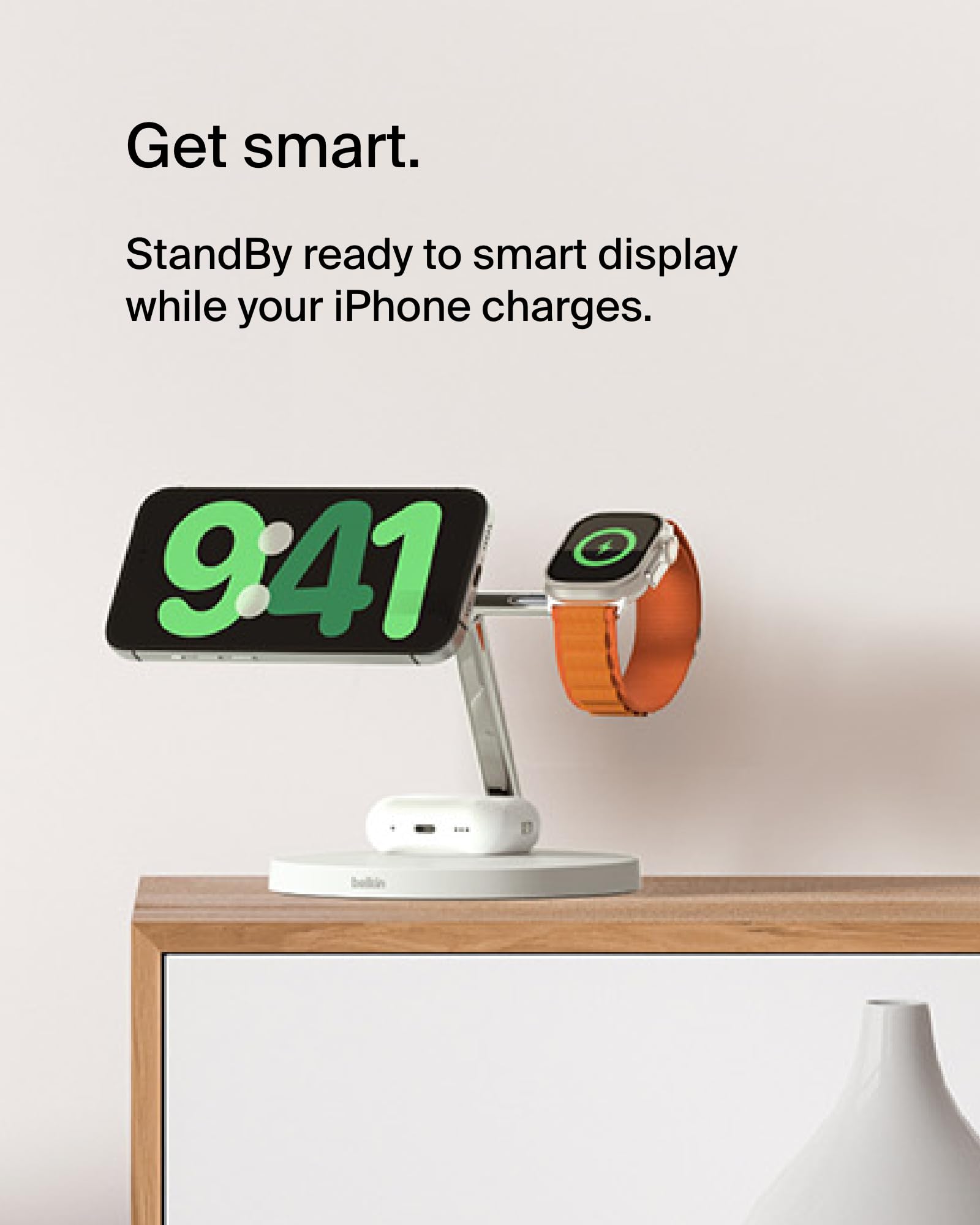 Belkin MagSafe 3-in-1 Wireless Charging Stand (2nd Gen) - 33% Faster Charging for iPhone 16/15/14 Series, Apple Watch & AirPods - Multi-Device MagSafe Charging Station (White) - Perfect for Bedside, Office Desk & Travel Accessories