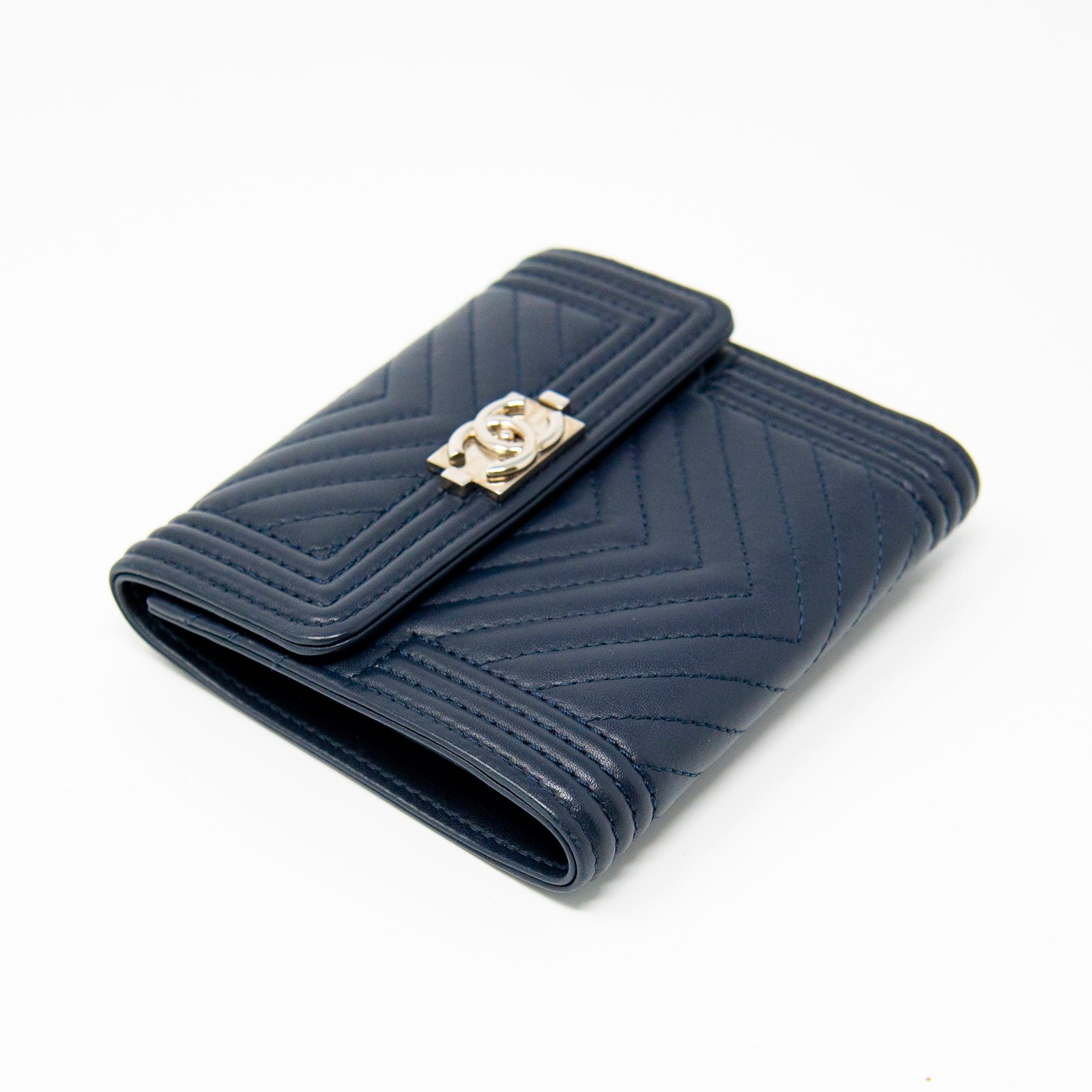 Chanel Blue Lambskin Compact Boy Wallet - Luxury Leather Wallet for Women - Perfect for Everyday Use & Special Occasions