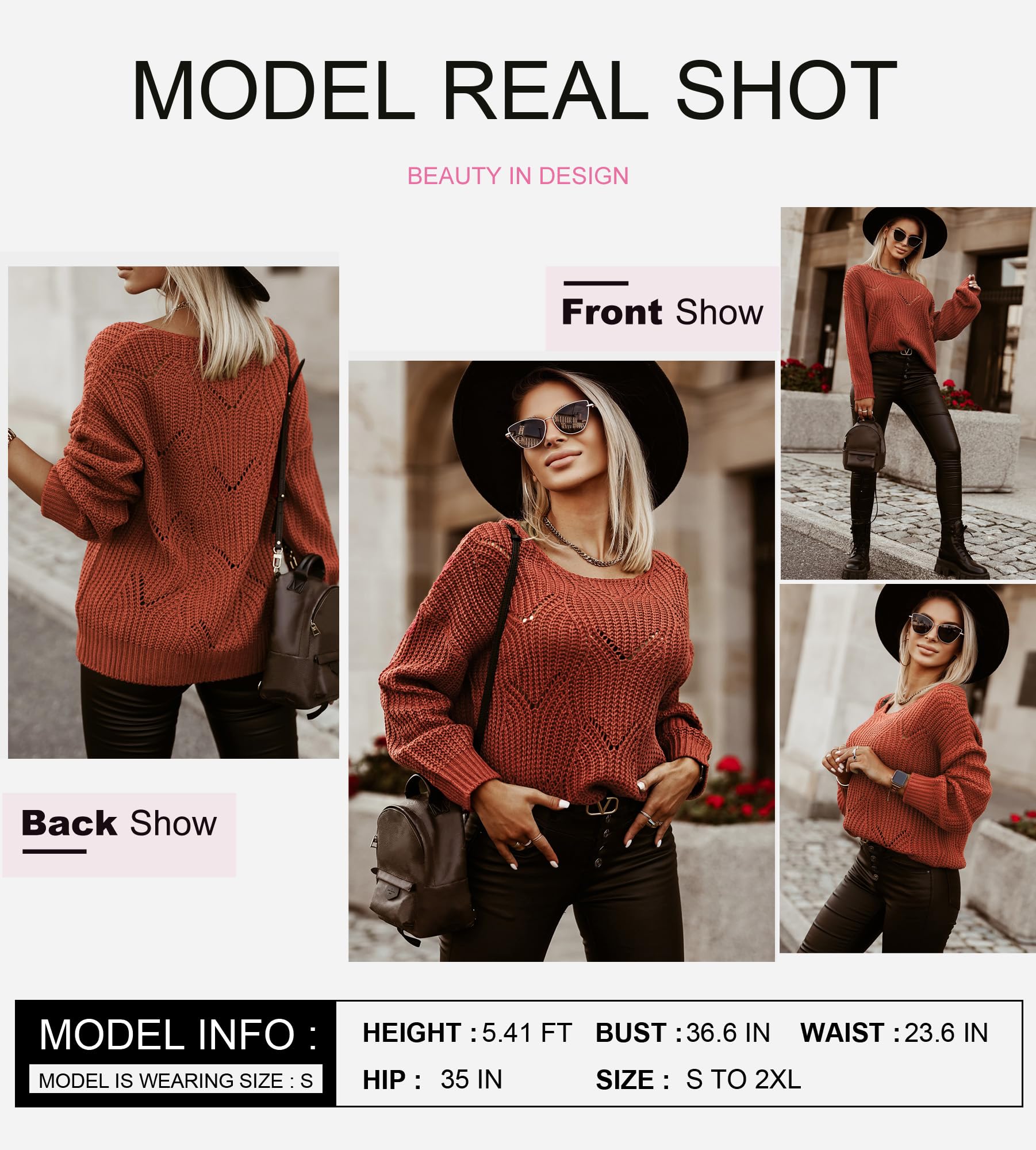 Dokotoo Women's Sweaters 2024 - Soft Crewneck Long Sleeve Cable Knit Pullover Tops for Women | Elegant Hollow Knit Design | Perfect for Fall Winter Fashion, Office Wear & Casual Outfits