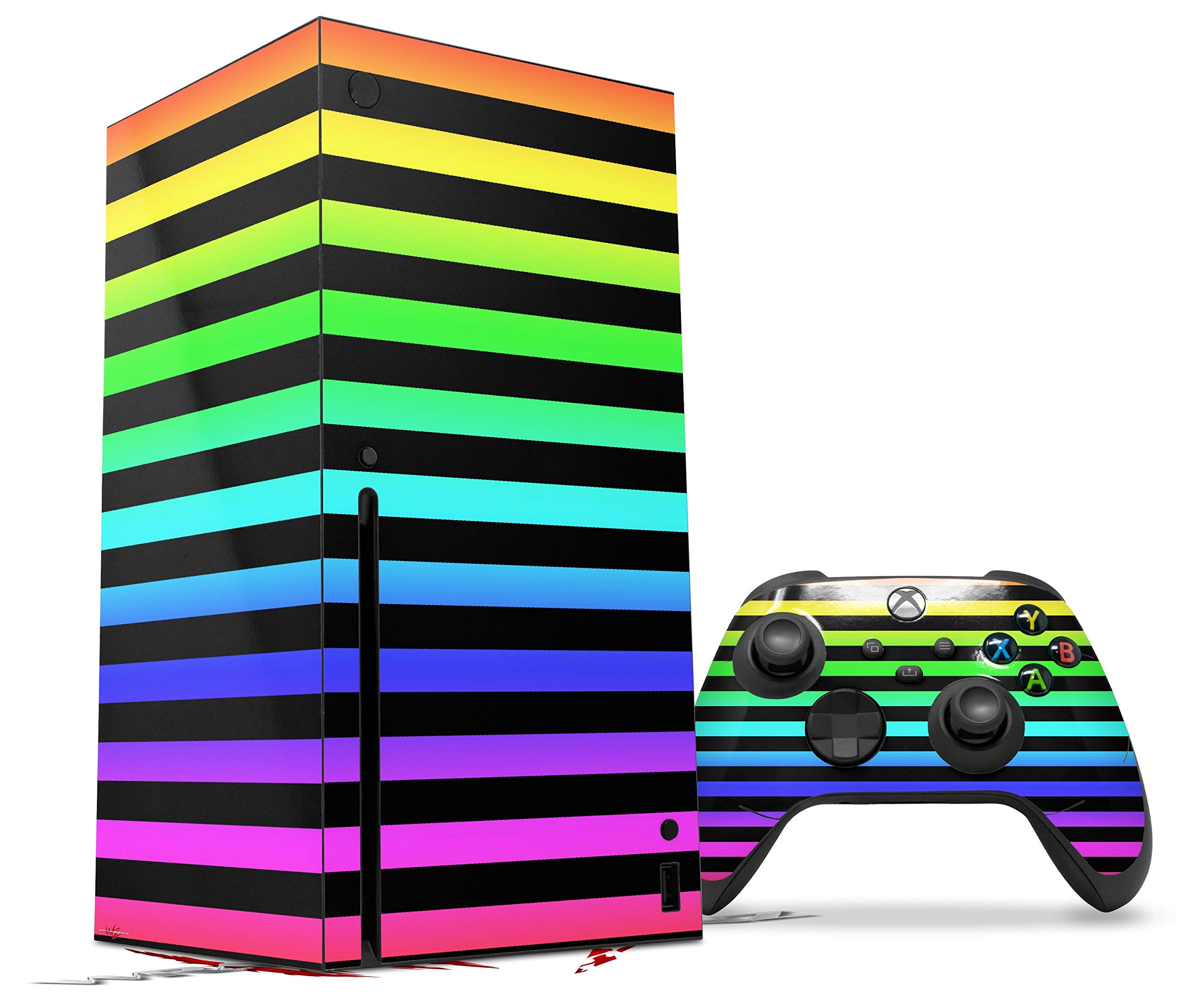 XBOX Series X Console & Controller Vinyl Wrap Skin Decal - Rainbow Stripes Design | Protective Cover for Gaming Accessories | Perfect for Customizing Your Gaming Setup & Protecting Devices