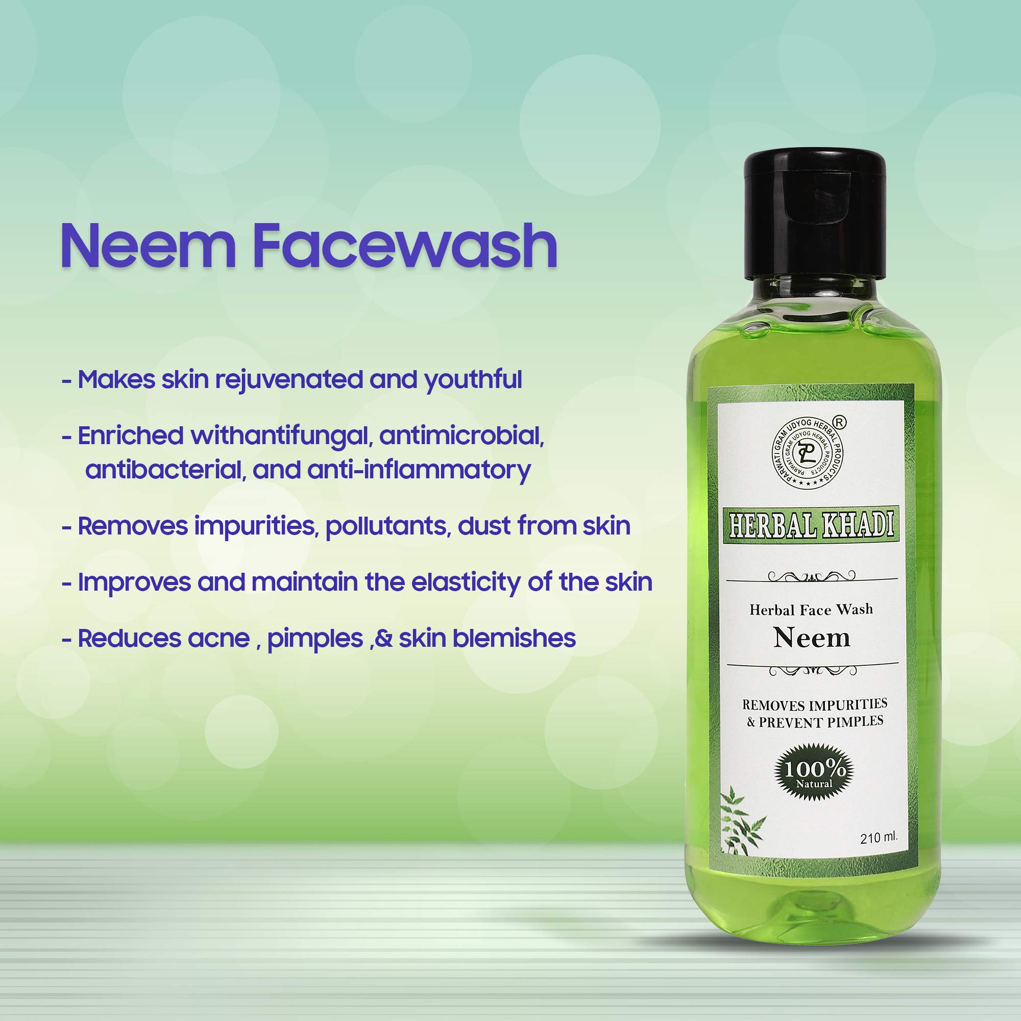 Khadi Neem & Tea Tree Natural Face Wash for Oily Skin - Purifying & Anti-Acne Formula with Aloe Vera & Tea Tree Oil Extract (210ml) - Gentle Cleanser for Men & Women - Perfect for Daily Skincare Routine & Acne-Prone Skin