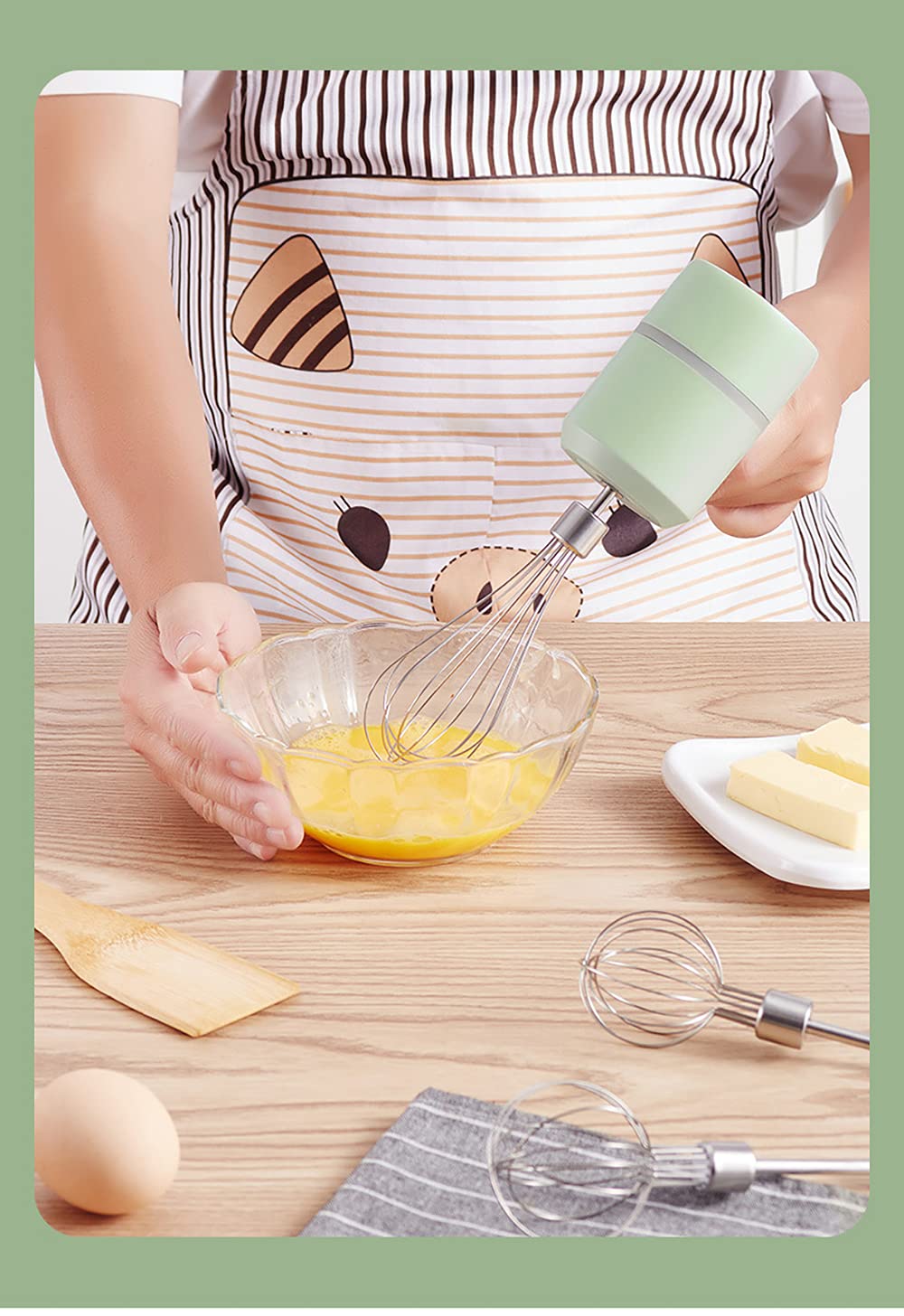 **Cordless Electric Hand Mixer - 3-Speed Rechargeable Stainless Steel Egg Whisk for Baking, Whipping Cream, Mixing Cookies & Cakes - Detachable & Portable (Yellow) - Perfect for Home Kitchen & Baking Enthusiasts**