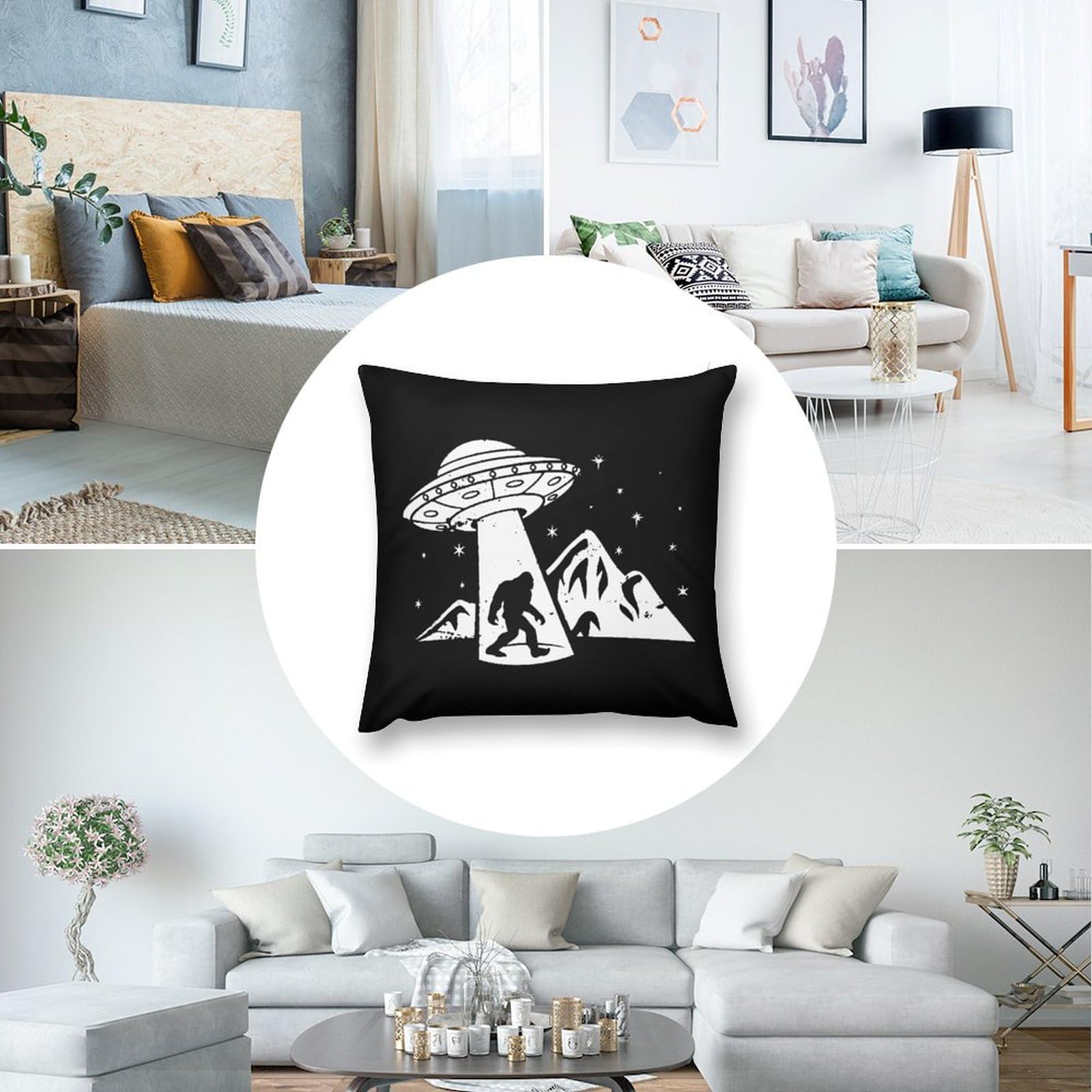 Bigfoot UFO Aliens Plush Pillow Covers - Soft & Smooth 20x20 Inch Cushion Cases for Sofa, Bed (Set of 4) - Perfect for Home Decor, Kids Room, and Sci-Fi Themed Parties