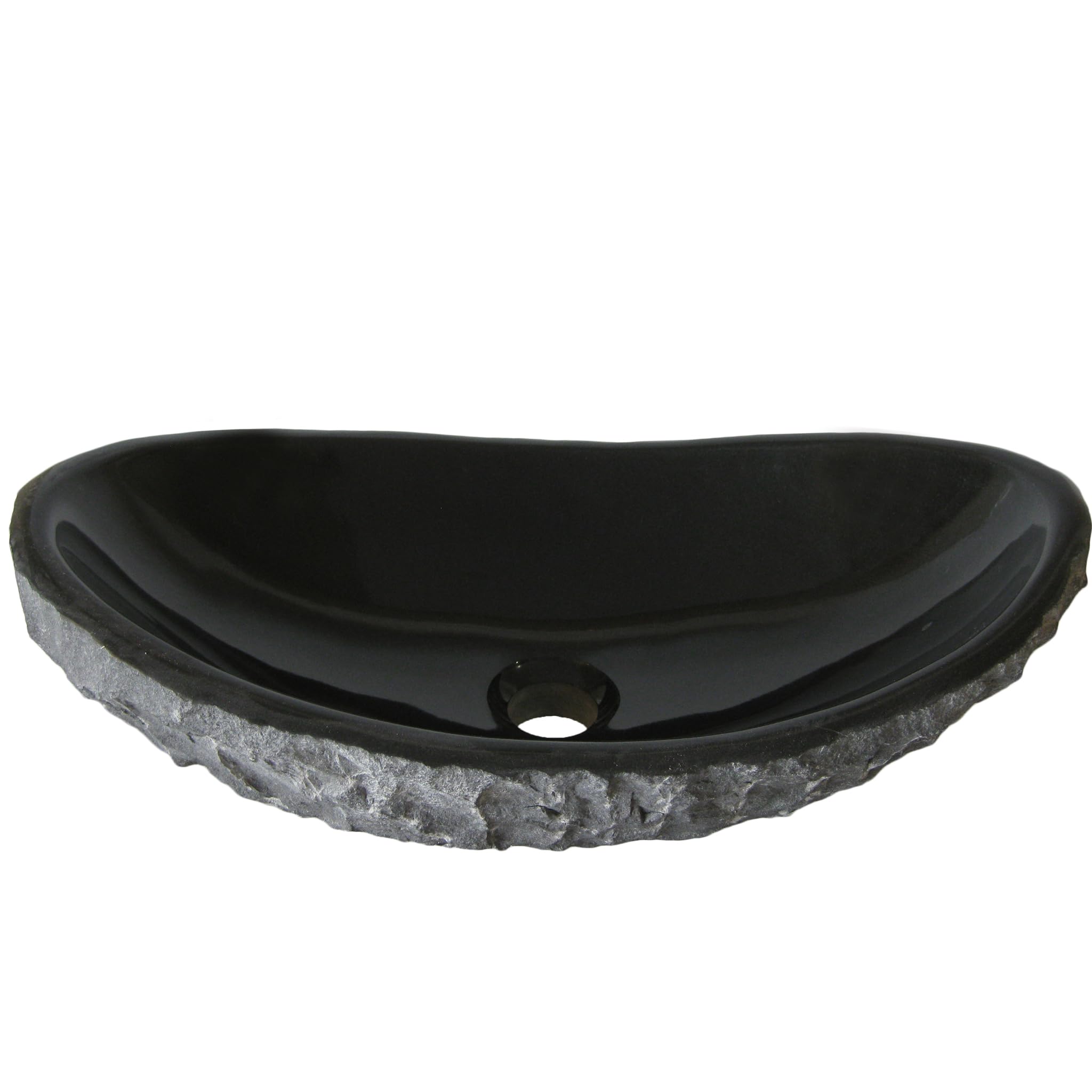 Novatto Absolute Natural Granite Vessel Sink with Matte Black Umbrella Drain - Modern Bathroom Vanity Sink for Powder Room, Guest Bath & Luxury Home Decor