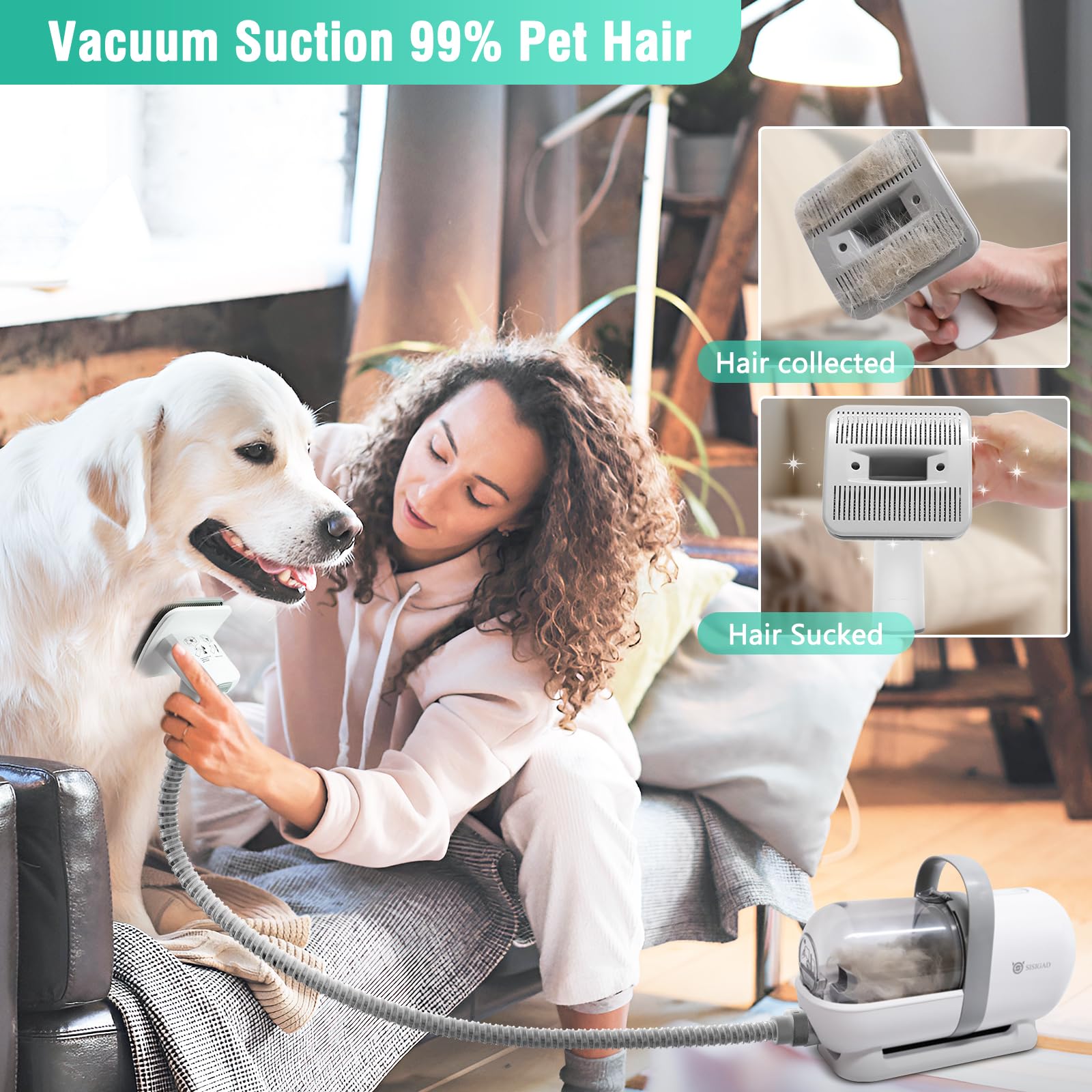 **SISIGAD Professional Dog Grooming Kit - 7-in-1 Pet Hair Vacuum with Low Noise, Clippers & Nail Grinder for Dogs, Cats & Small Animals - Perfect for Home Grooming & Shedding Control**