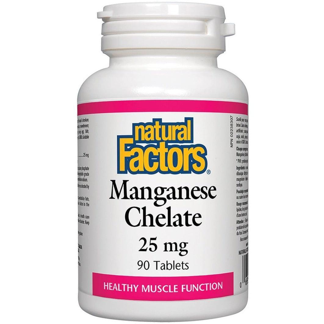 Natural Factors Manganese Chelate 25mg - 90 Caplets for Bone Health & Joint Support - Essential Mineral Supplement for Adults - Daily Nutrition & Wellness Support