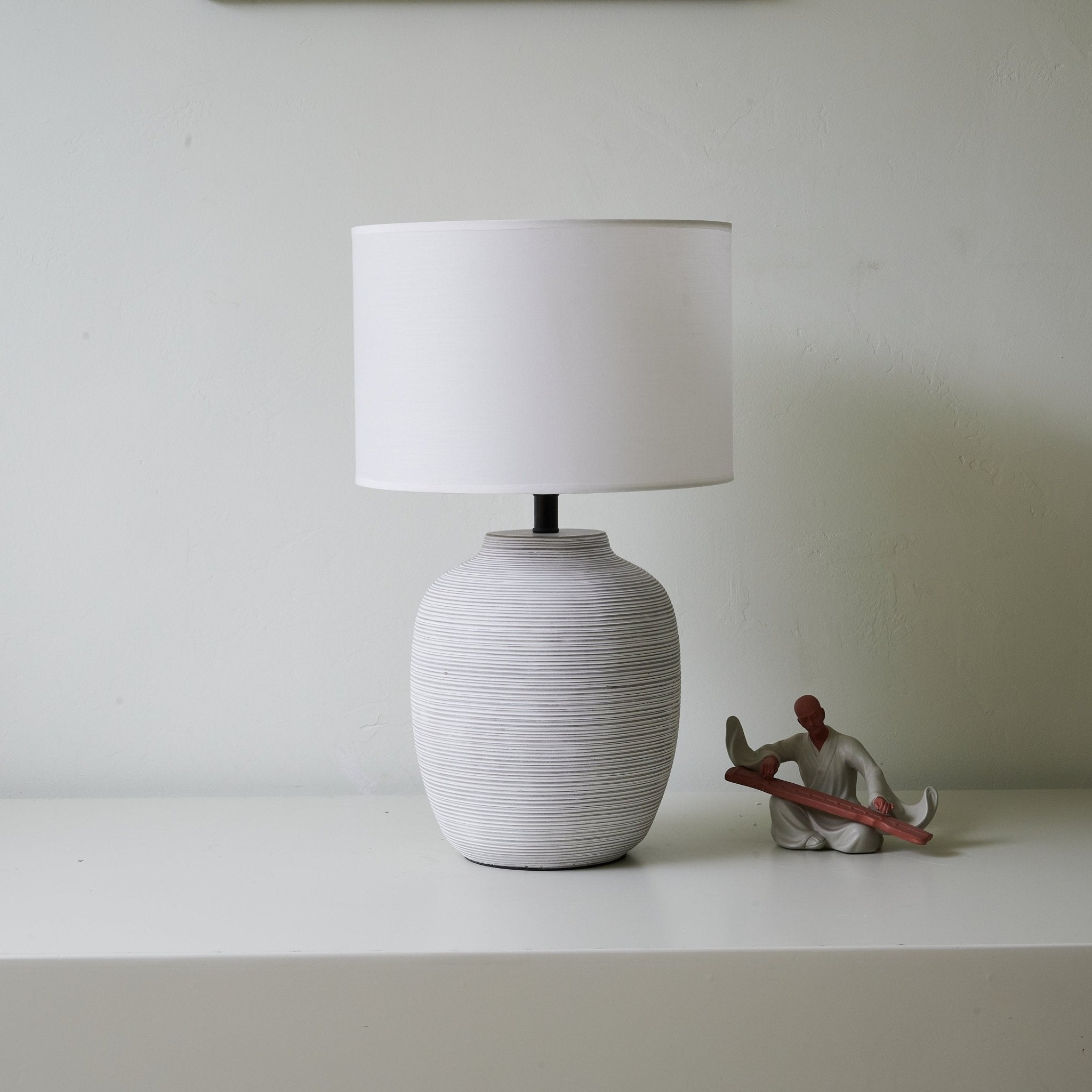 Modern Linen Stripe Table Lamp - Elegant Home & Office Lighting for Bedroom, Living Room, or Study - Soft Ambient Light for Reading & Relaxation