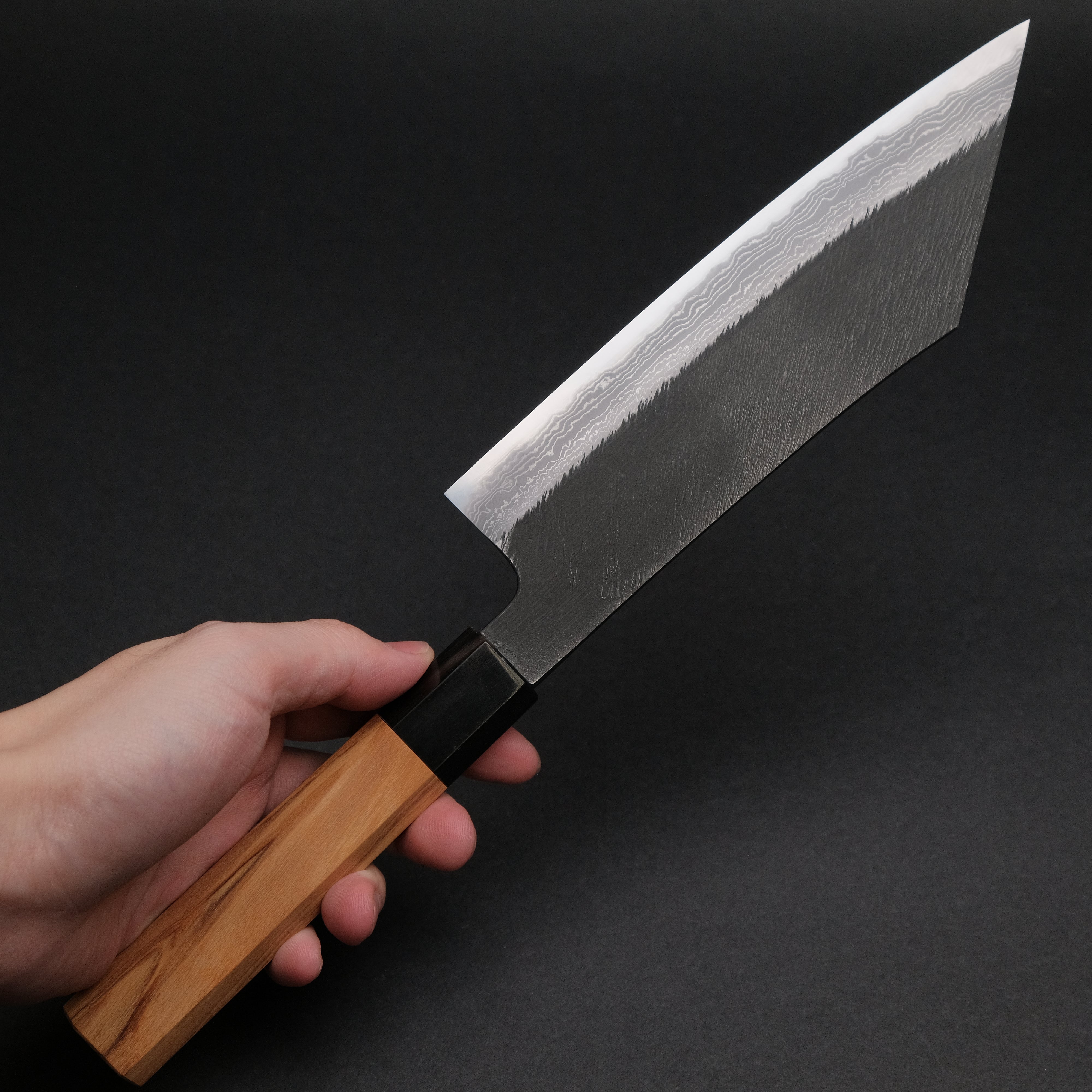 Premium Ajikataya White #2 Matsuba Damascus Hakata 180mm Kitchen Knife - Olive Wood & Buffalo Horn Handle (#25) - Perfect for Sushi, Sashimi & Japanese Cuisine Preparation