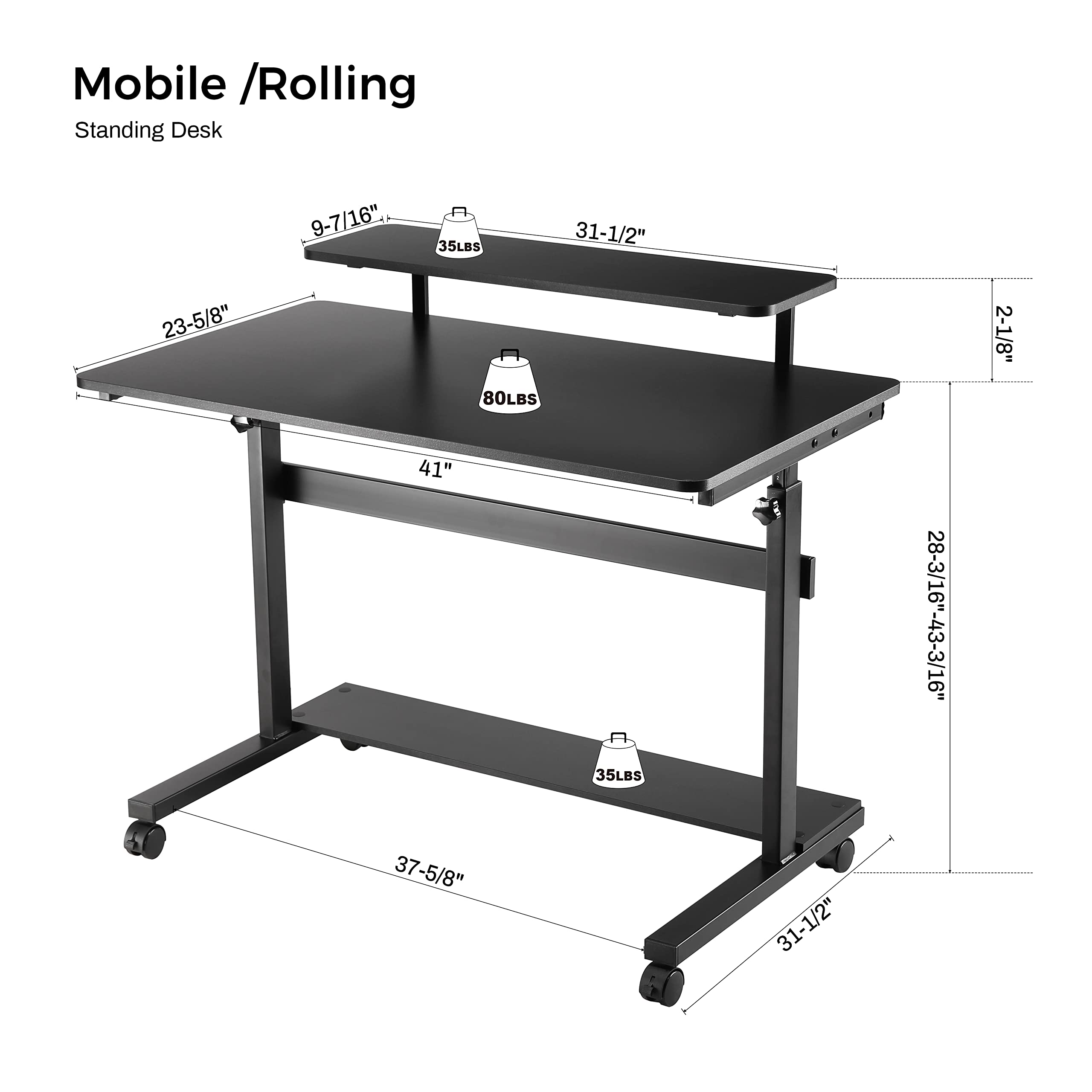 Height Adjustable Standing Desk with Wheels - 41