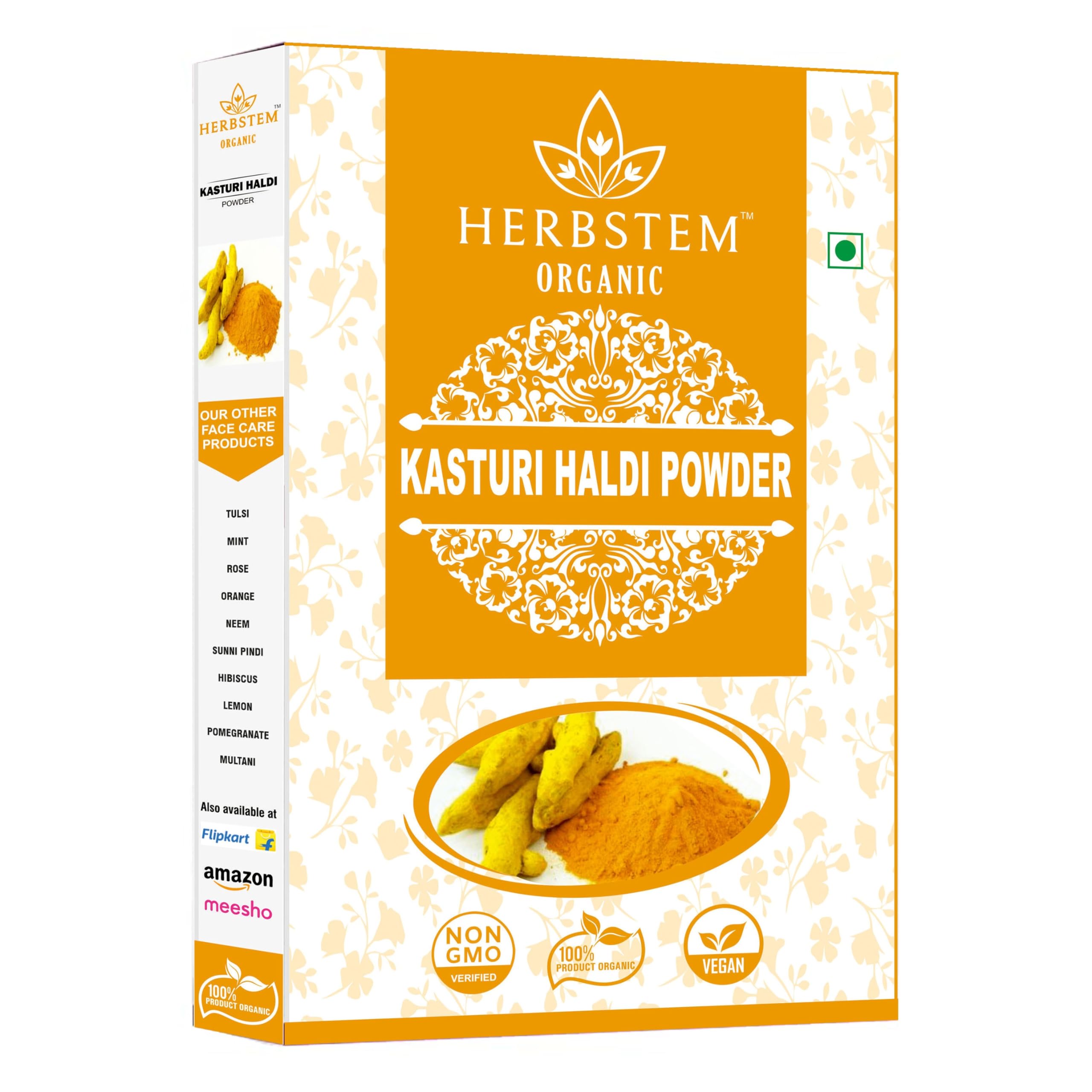 Herbstem Pure Kasturi Turmeric Powder for Face & Hair - 100g | Organic Wild Turmeric for Glowing Skin, Acne Treatment & Pimple Relief | Natural Skin Brightening Face Pack | Perfect for DIY Beauty Masks & Ayurvedic Skincare Routines