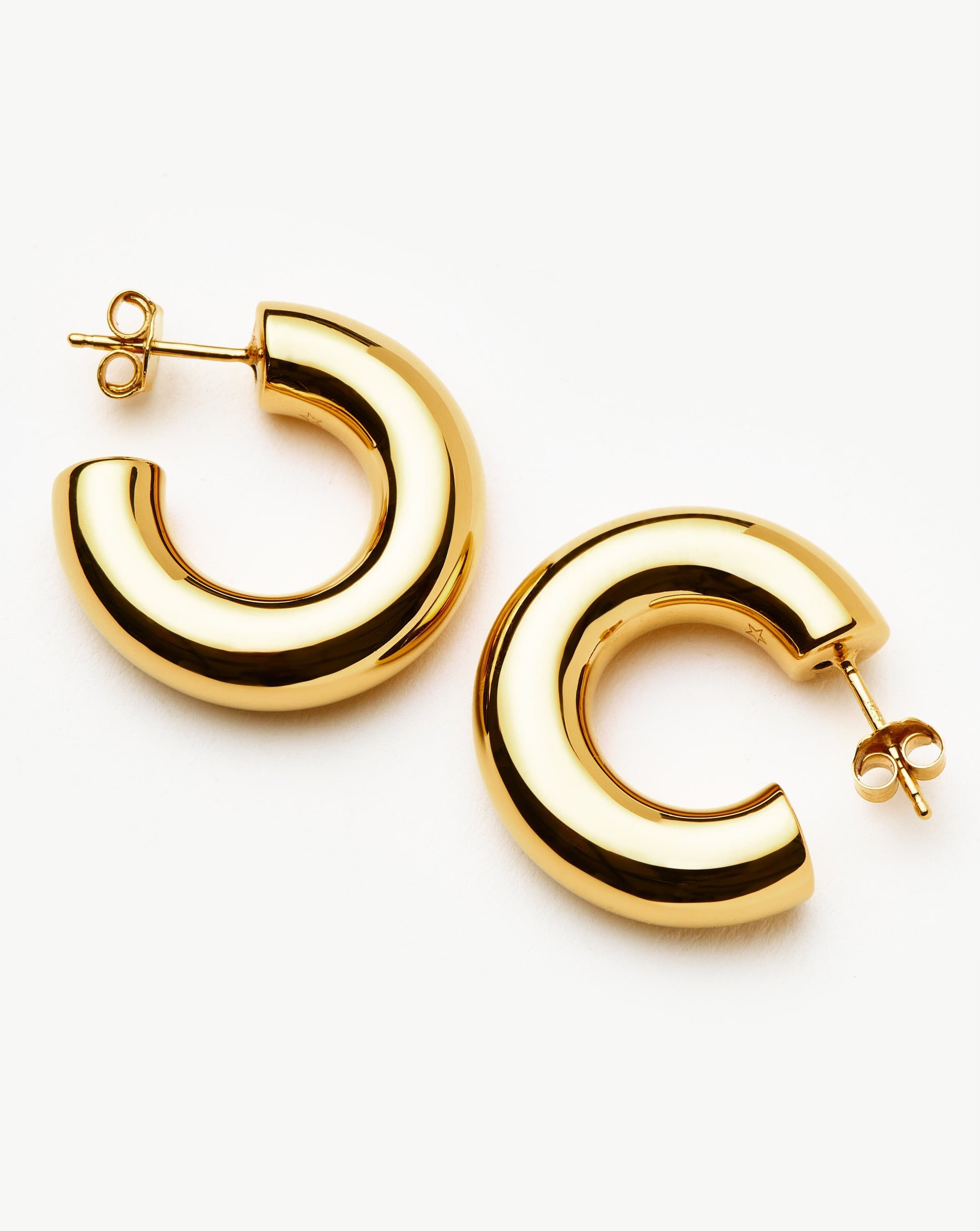 Chubby Medium Hoop Earrings 18k Gold Vermeil - Elegant Everyday Jewelry for Women, Perfect for Work, Date Night & Special Occasions