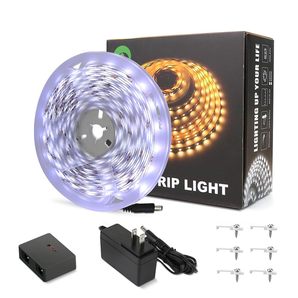 Under Cabinet LED Strip Lights 16.4ft - Dimmable 300 LEDs 12V Flexible Tape Light for Kitchen, Bedroom, Stairs & Wardrobe | 6500K Cool White | Hand-Sweep Night Light for Closet & Cabinets