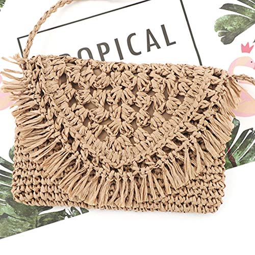 Van Caro Handwoven Cotton Straw Shoulder Bag - Crochet Tassel Bohemian Beach Purse for Women | Perfect for Summer Vacation, Pool Parties & Boho Fashion Accessories