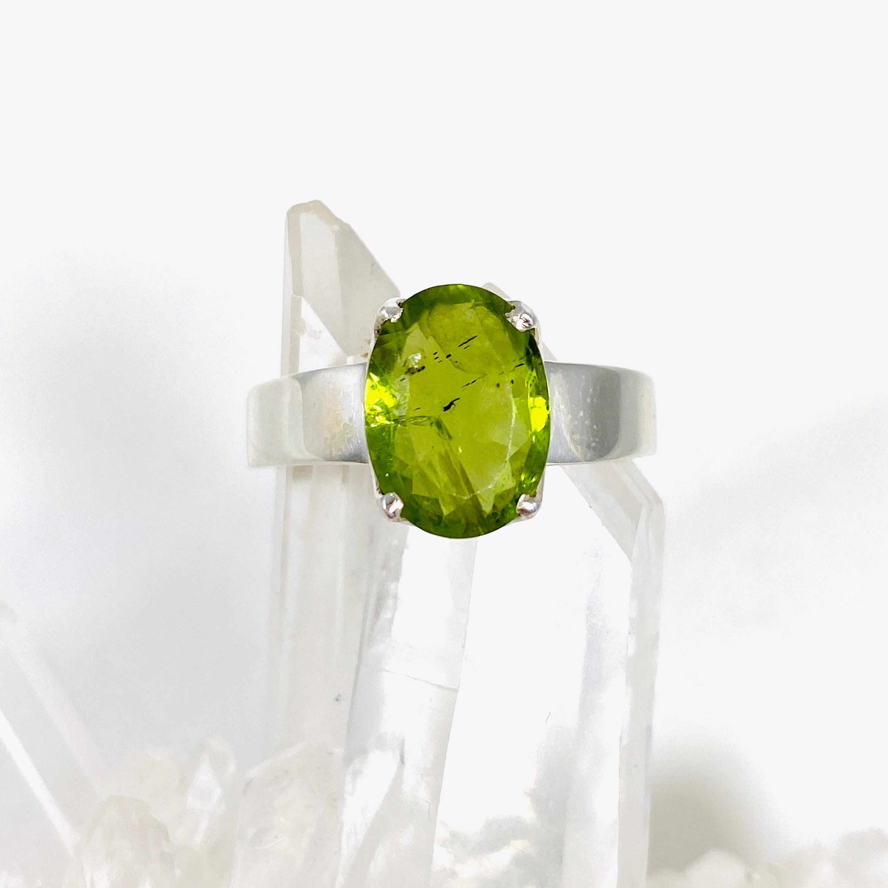 Peridot Oval Faceted Ring Size 10 - PRGJ292 | Dainty Green Gemstone Jewelry for Women, Perfect for Engagement, Wedding & Everyday Wear
