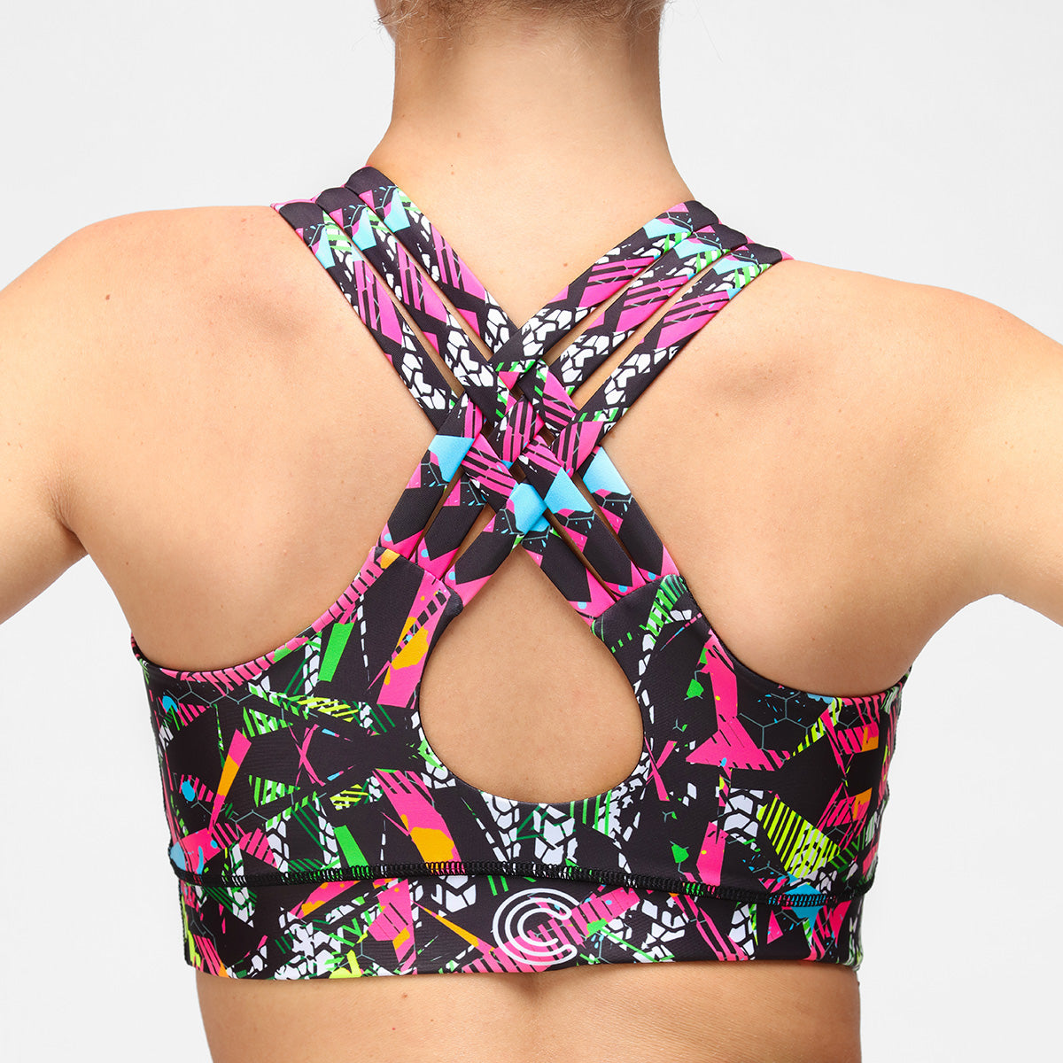 Clubbercise Retro Raver Cross Back Bra - Women's Workout Top for Dance Fitness, Yoga & Gym - 80s 90s Inspired Rave Wear for Aerobics & Zumba Classes