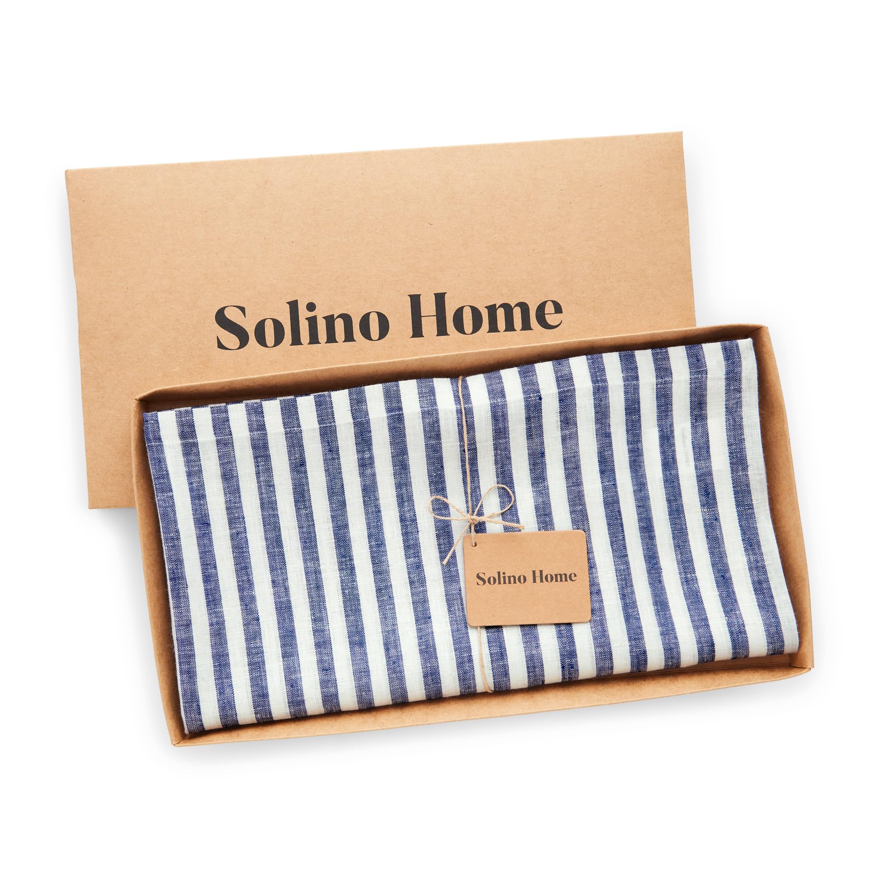 Solino Home 100% Pure Linen Tablecloth 60x108 Inch - Navy & White Striped Dining Table Cloth for Spring, Easter, Mother's Day Decor - Handcrafted, Machine Washable - Perfect for Farmhouse, Coastal, and Rustic Dining Room Decorations