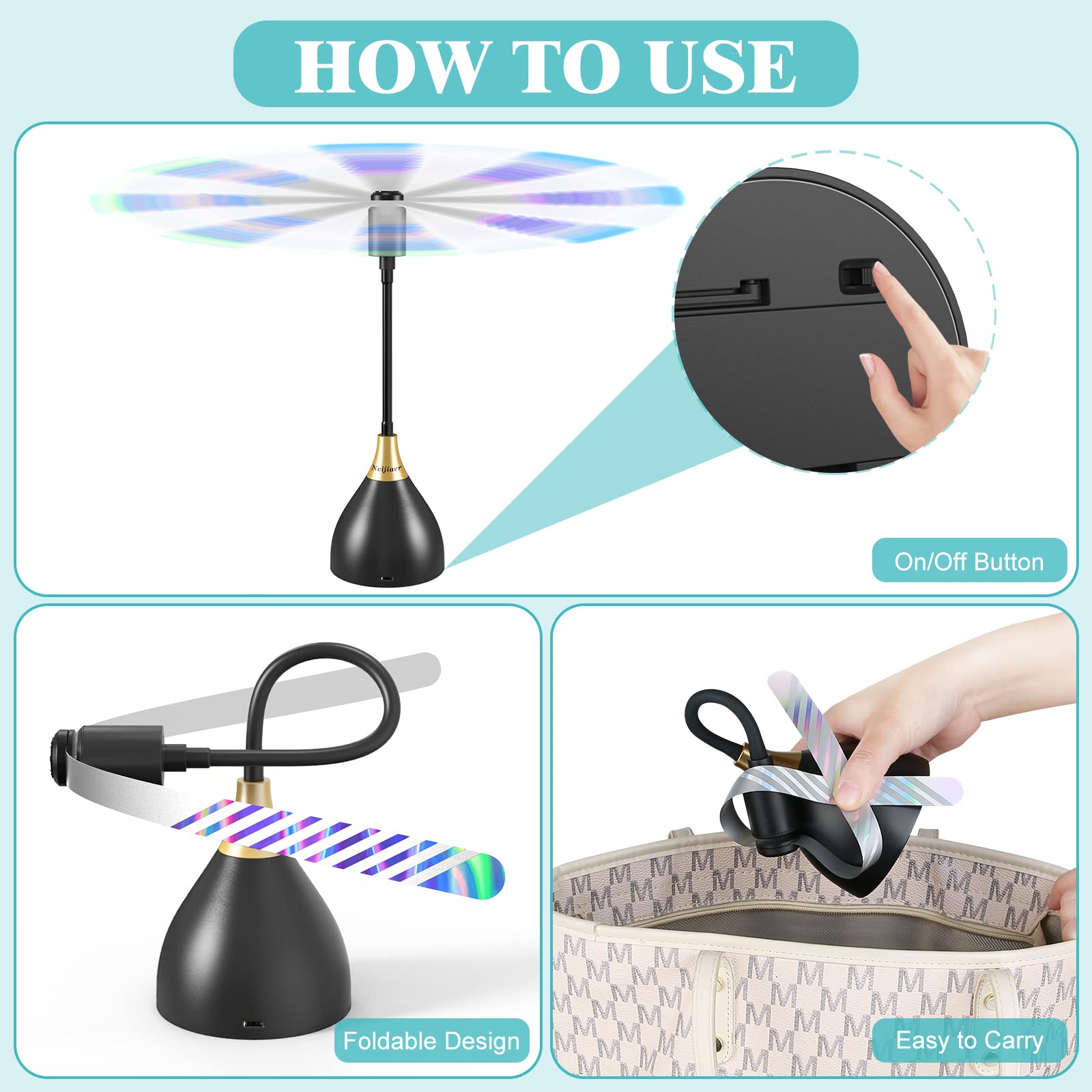 USB/Battery Powered Silent Table Fly Fan - 3 Pack Portable Insect Repellent with Soft Blades for Outdoor Dining, Picnics & Kitchen Use - Keep Food Clean & Fly-Free