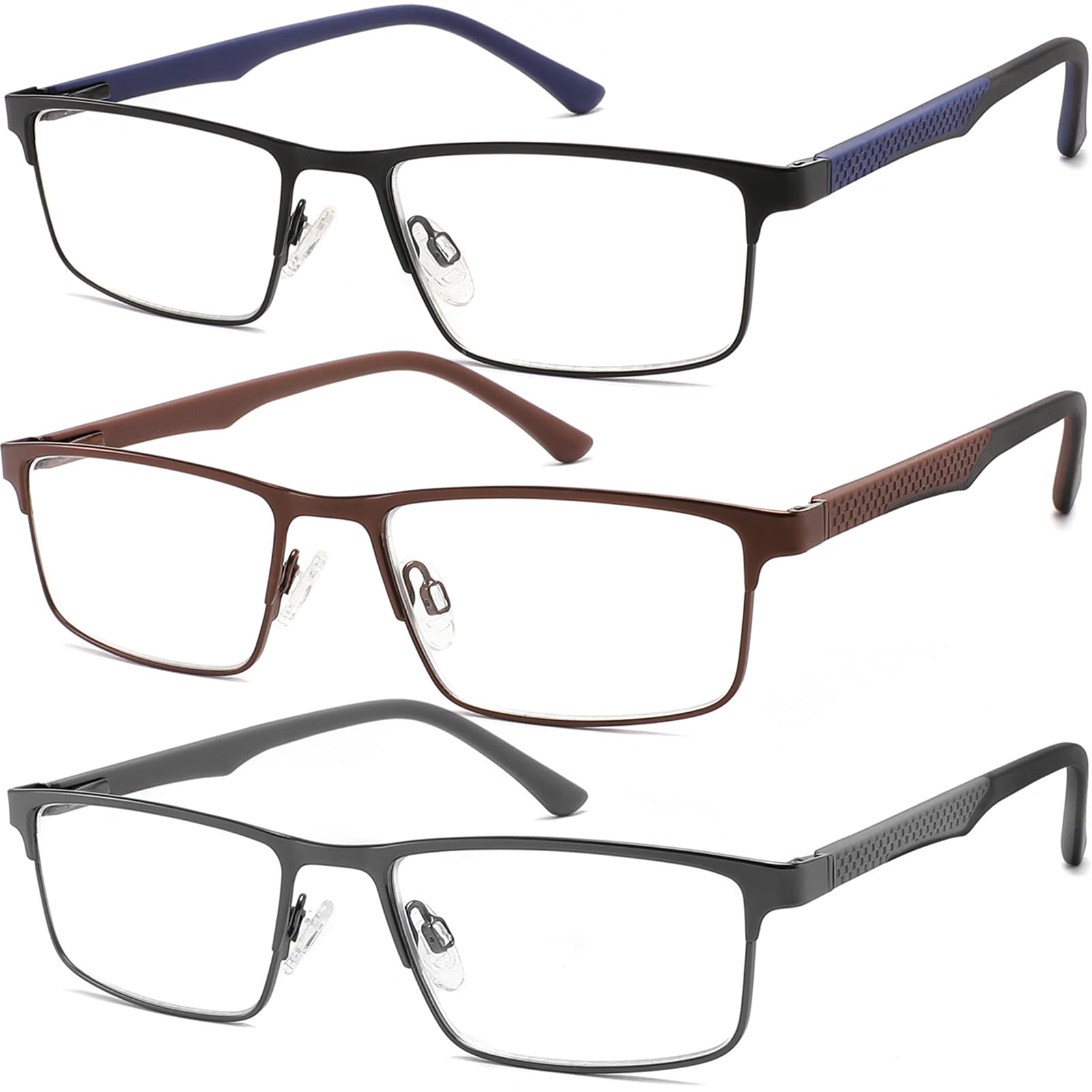 3 Pack Blue Light Blocking Reading Glasses for Men - Anti Eyestrain & UV Protection with Spring Hinge - Comfortable Readers for Computer Work, Gaming & Office Use