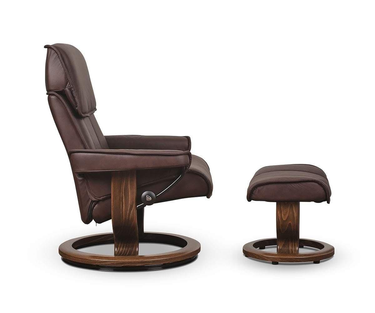 Stressless® Admiral Recliner & Ottoman in Chocolate Brown - Premium Leather Reclining Chair with Footrest for Living Room, Home Theater & Office Relaxation